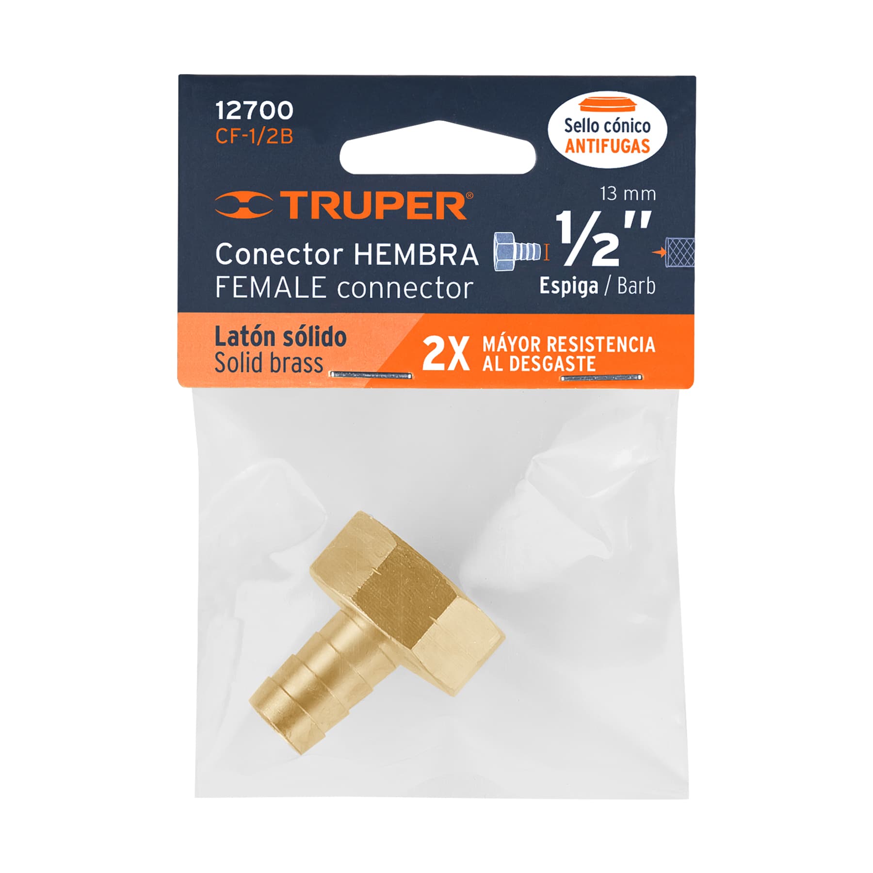 Conector 1/2' hembra de latón sólido para manguera, TRUPER - Imagen 4