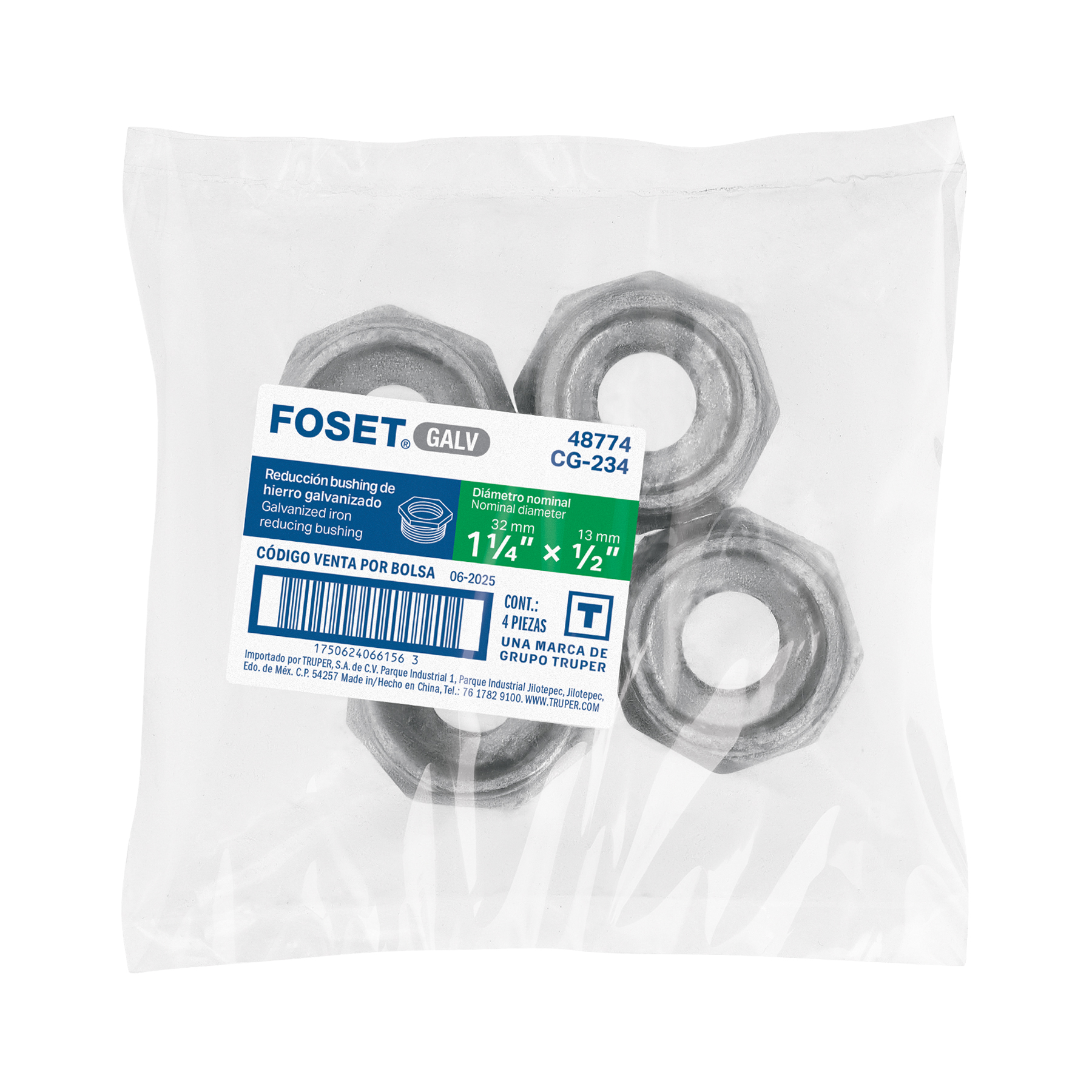 Reducción bushing acero galvanizado 1-1/4 x 1/2', FOSET - Imagen 4