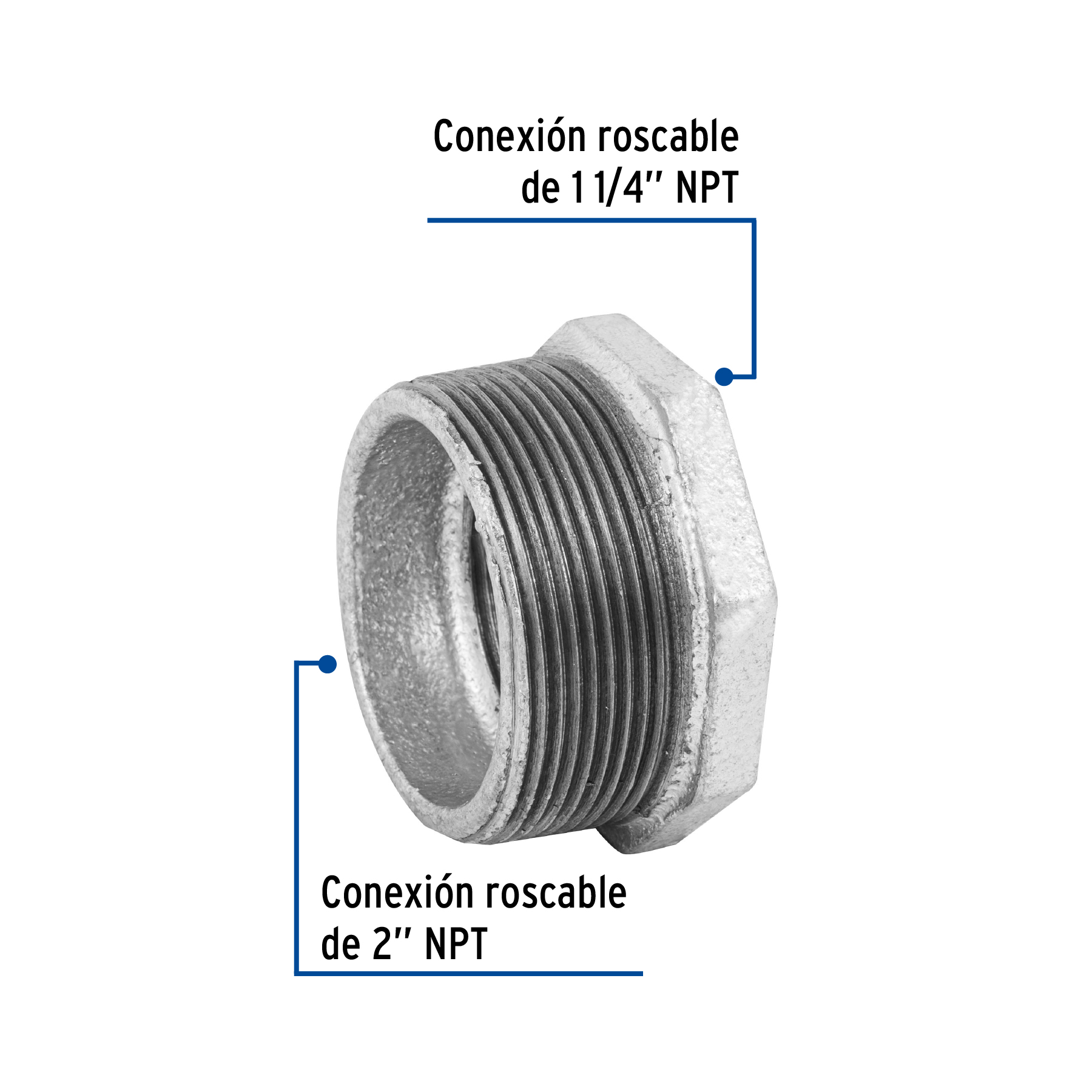 Reducción bushing acero galvanizado 2 x 1-1/4', FOSET - Imagen 3