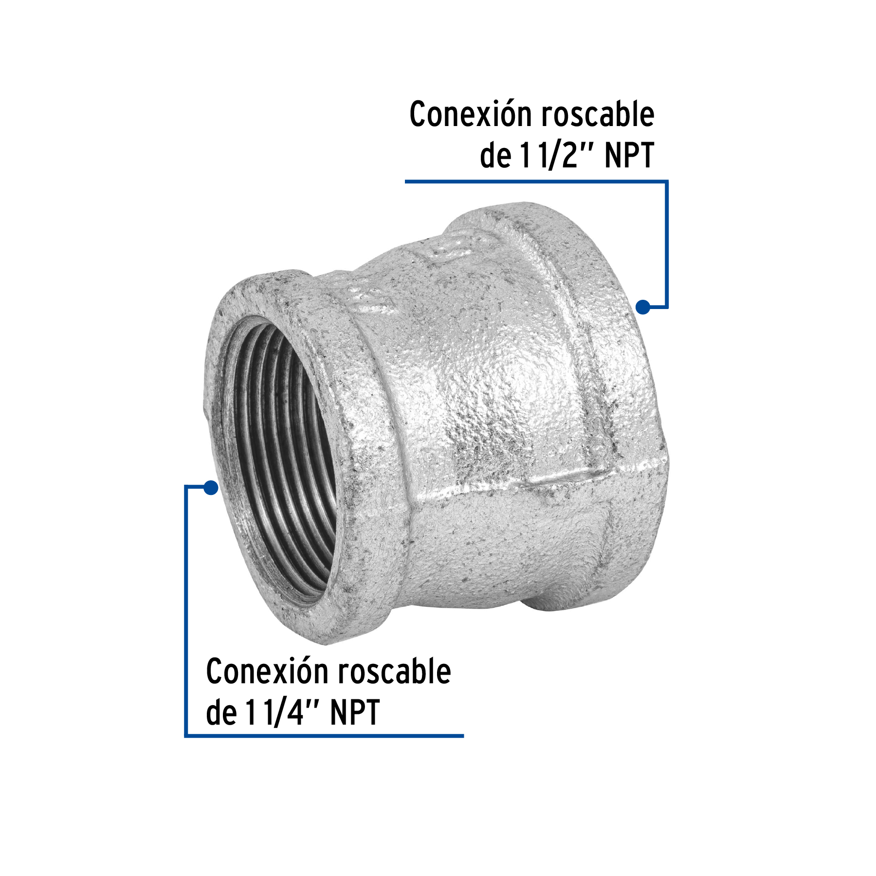 Reducción campana acero galvanizado 1-1/2'x1-1/4', FOSET - Imagen 3