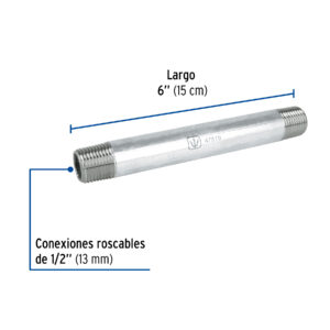 Niple de acero galvanizado 1/2' x 6', FOSET - Imagen 3