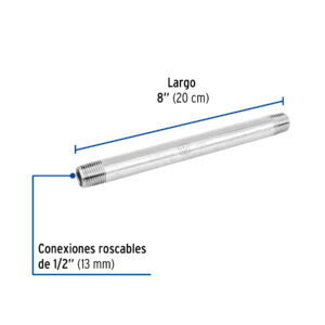 Niple de acero galvanizado 1/2' x 8', FOSET - Imagen 3
