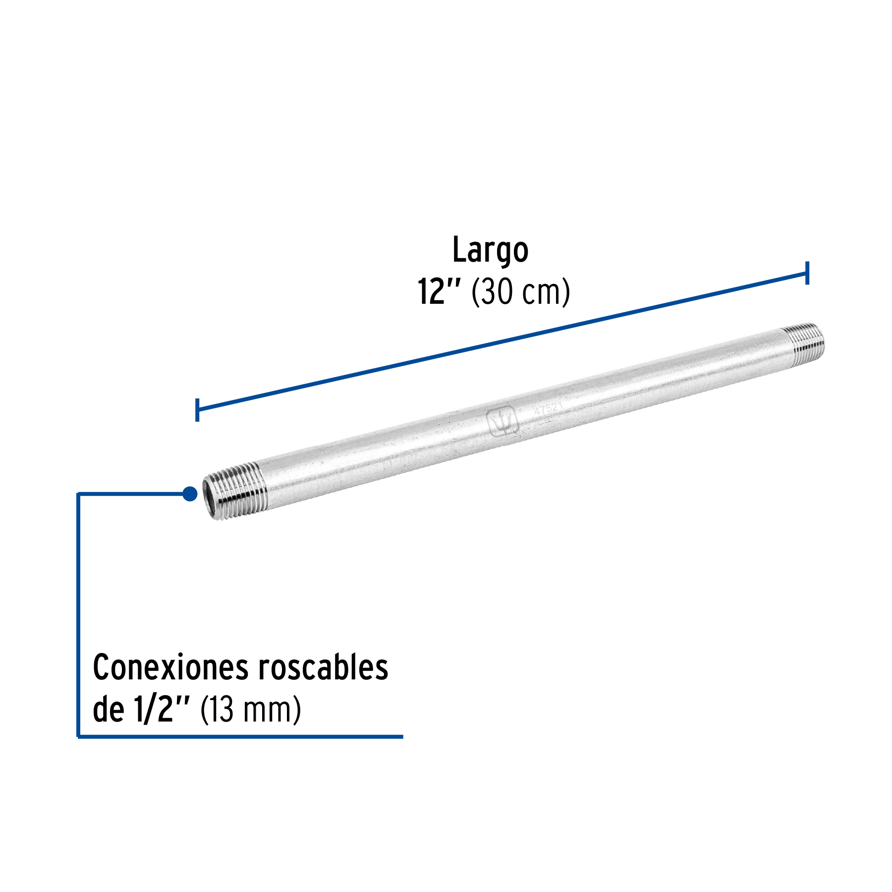 Niple de acero galvanizado 1/2' x 12', FOSET - Imagen 3