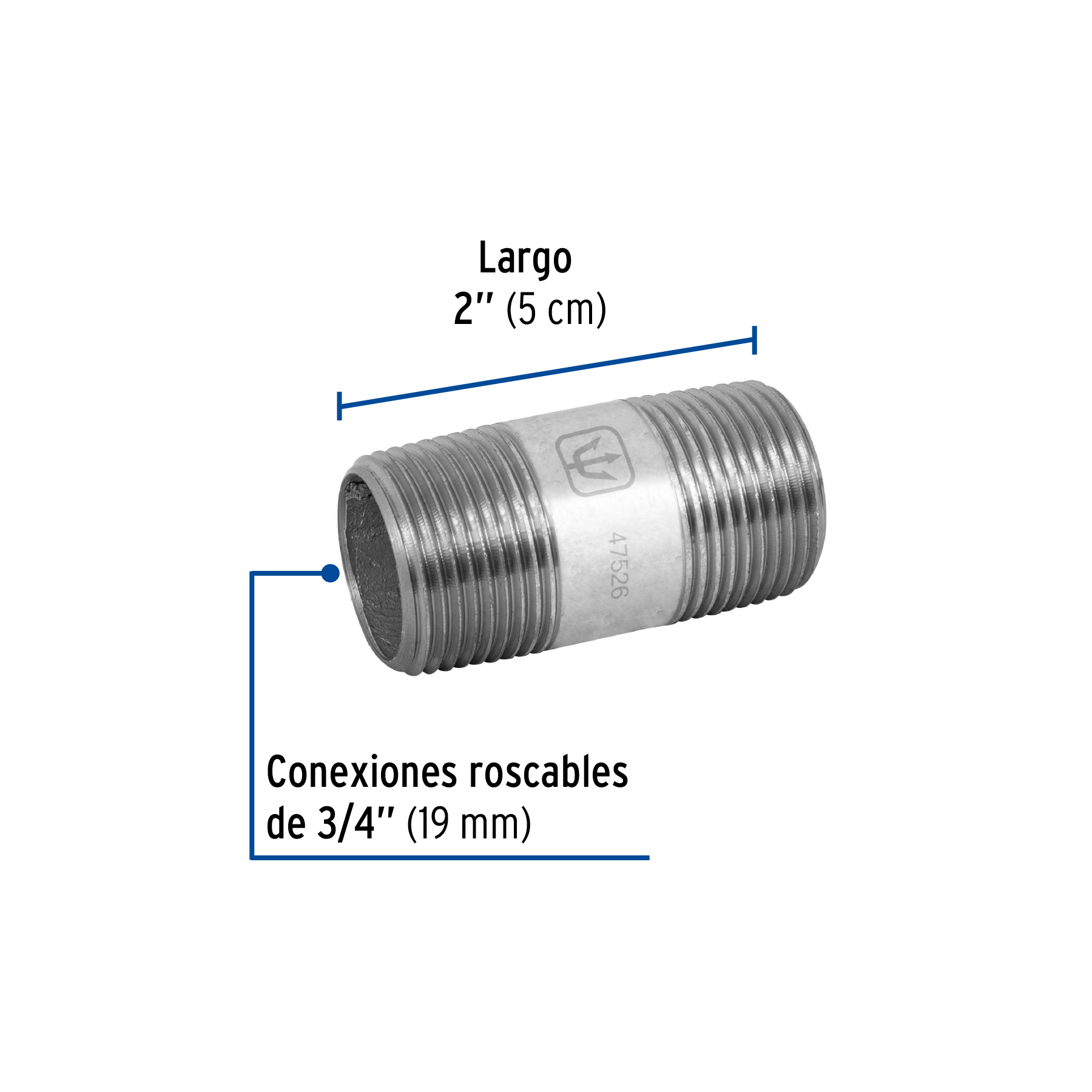 Niple de acero galvanizado 3/4' x 2', FOSET - Imagen 3