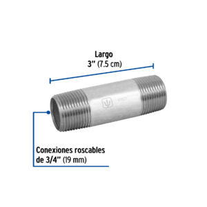 Niple de acero galvanizado 3/4' x 3', FOSET - Imagen 3