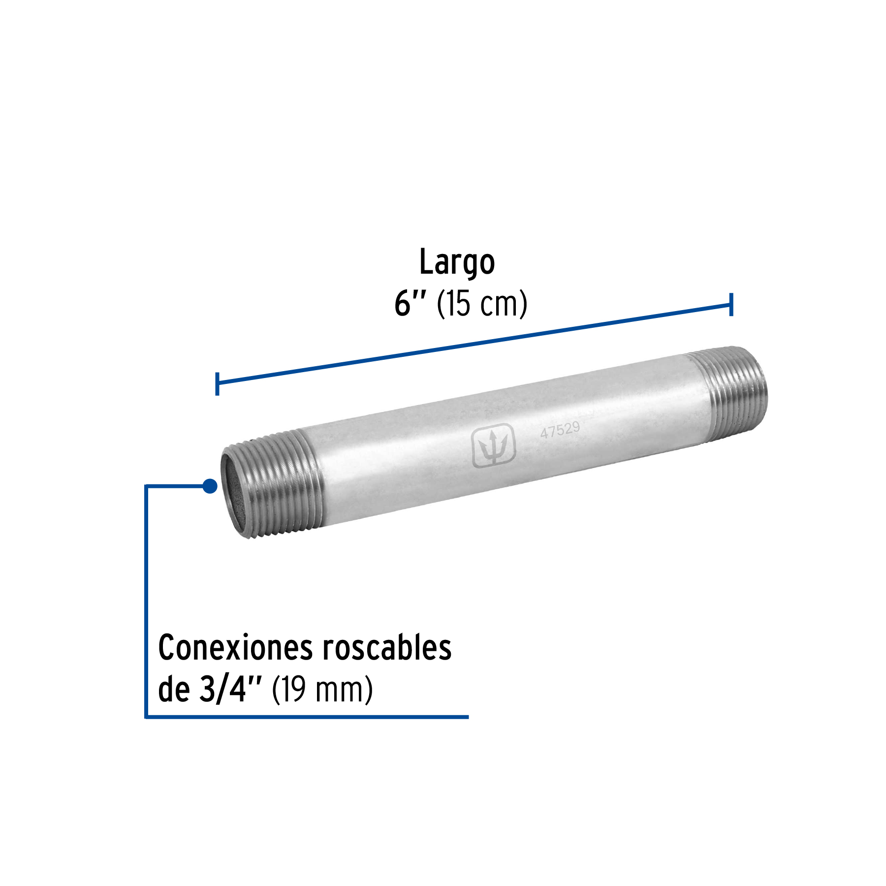 Niple de acero galvanizado 3/4' x 6', FOSET - Imagen 3