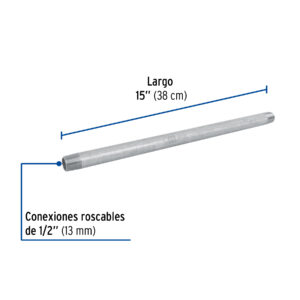 Niple de acero galvanizado 1/2 x 15', FOSET - Imagen 3