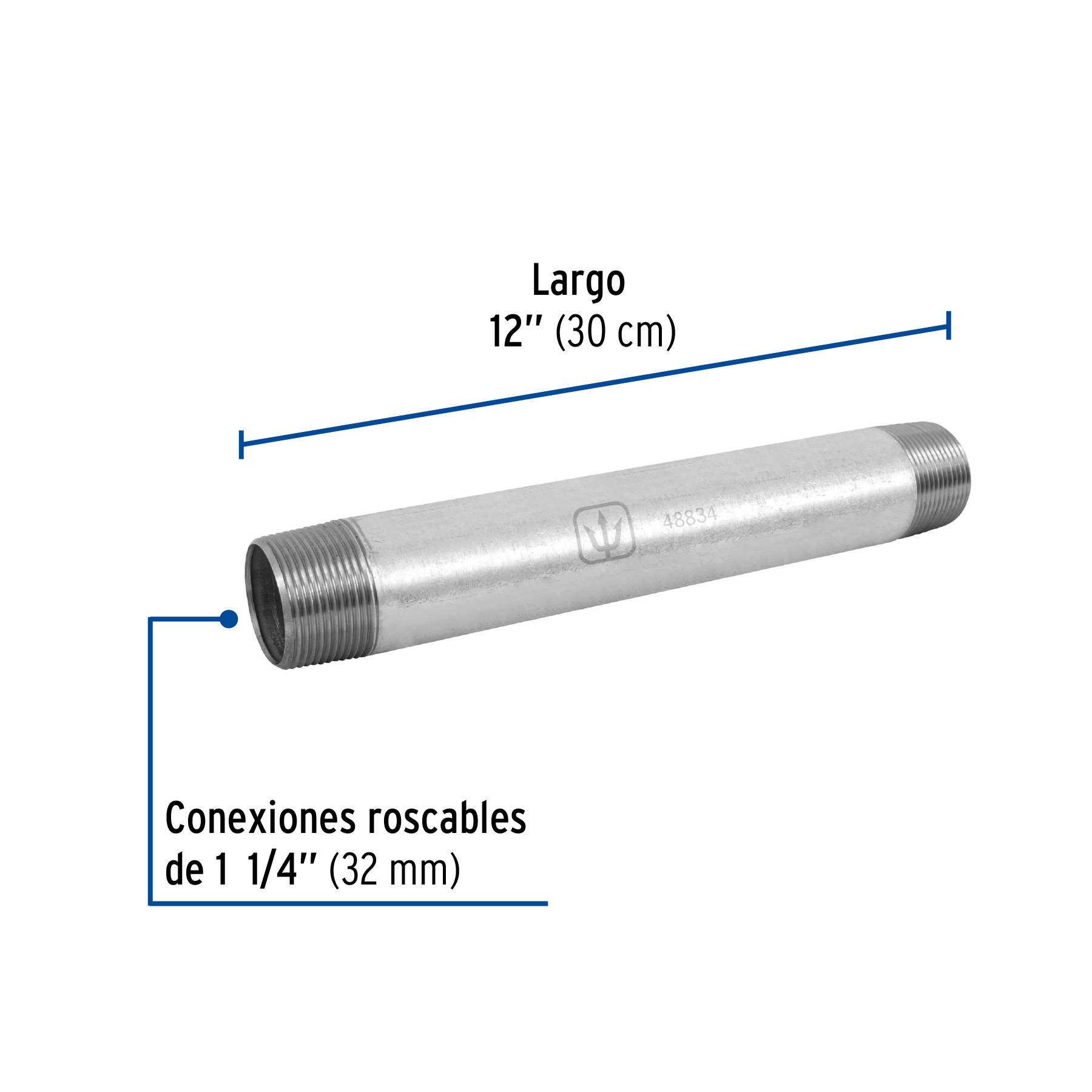Niple de acero galvanizado 1-1/4 x 12', FOSET - Imagen 3