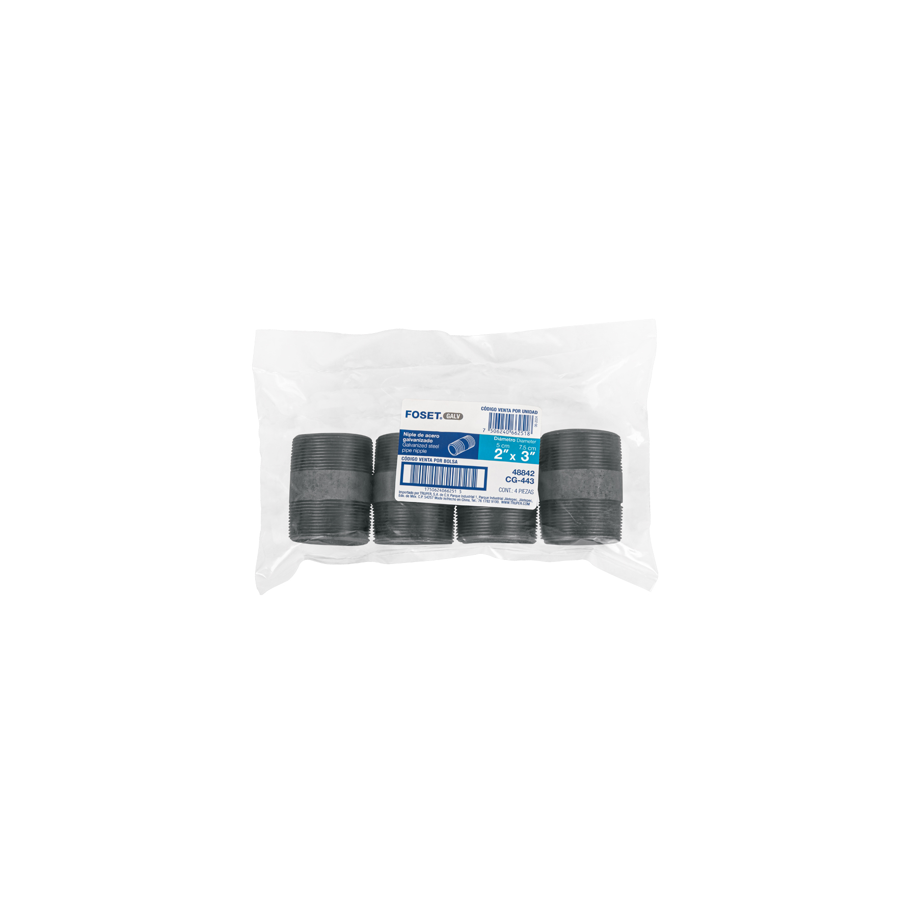 Niple de acero galvanizado 2 x 3', FOSET - Imagen 4
