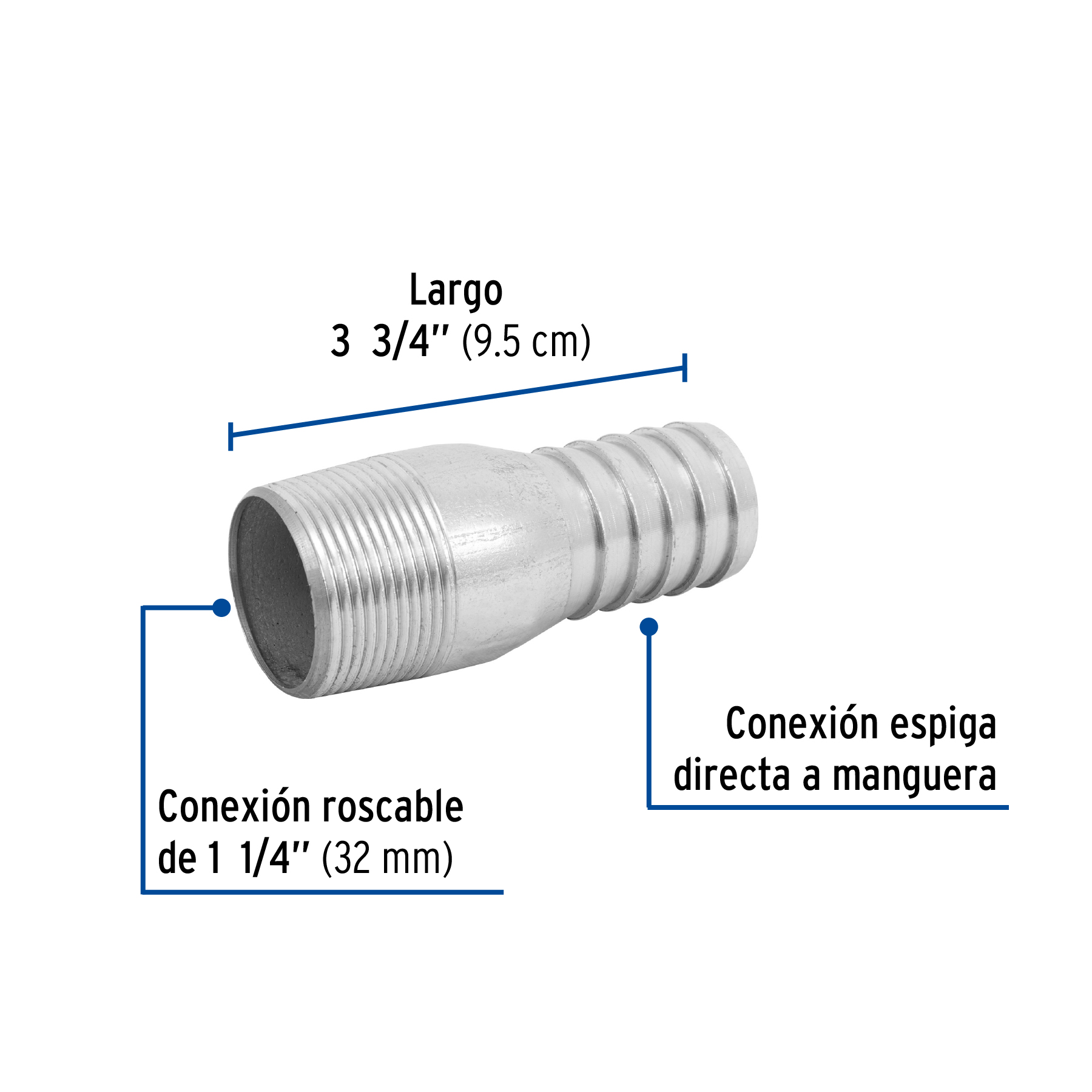 Niple de acero galvanizado 1-1/4' tipo botella, FOSET - Imagen 3