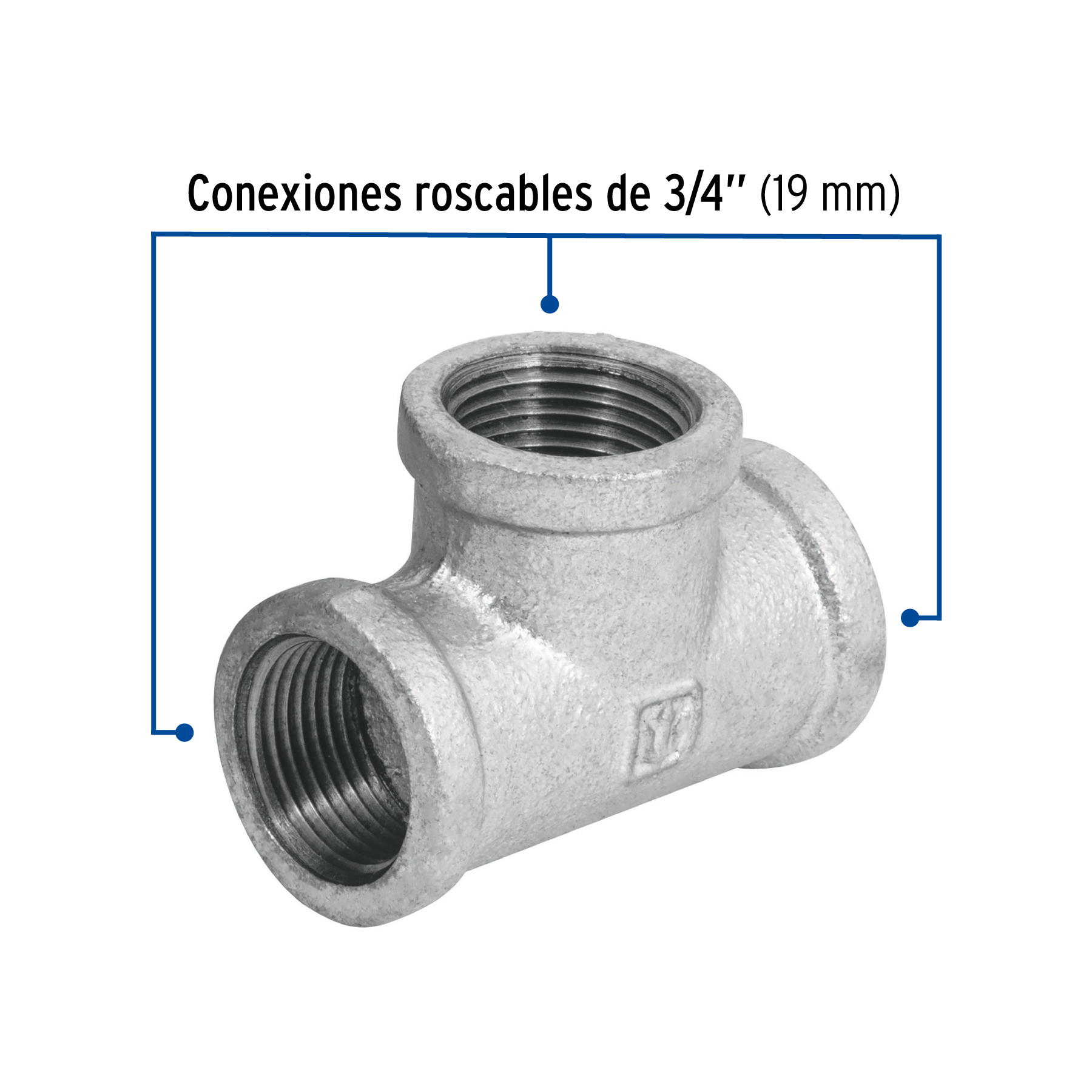 Tee sencilla 3/4' acero galvanizado, FOSET - Imagen 3