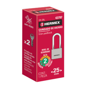 Candado de hierro 25 mm, gancho largo en caja, HERMEX - Imagen 7