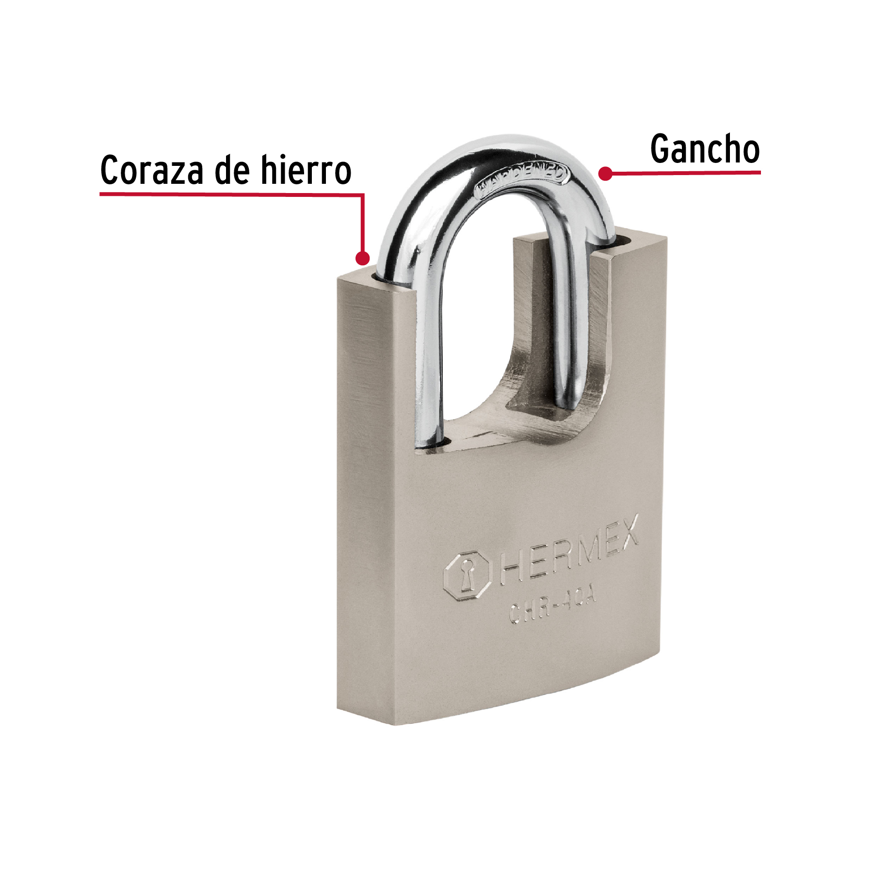 Candado de hierro 40 mm con coraza, llave de disco, HERMEX - Imagen 6