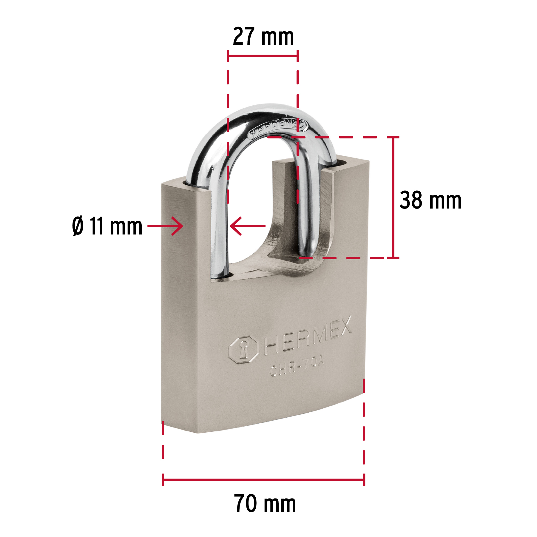 Candado de hierro 70 mm con coraza, llave de disco, HERMEX - Imagen 5