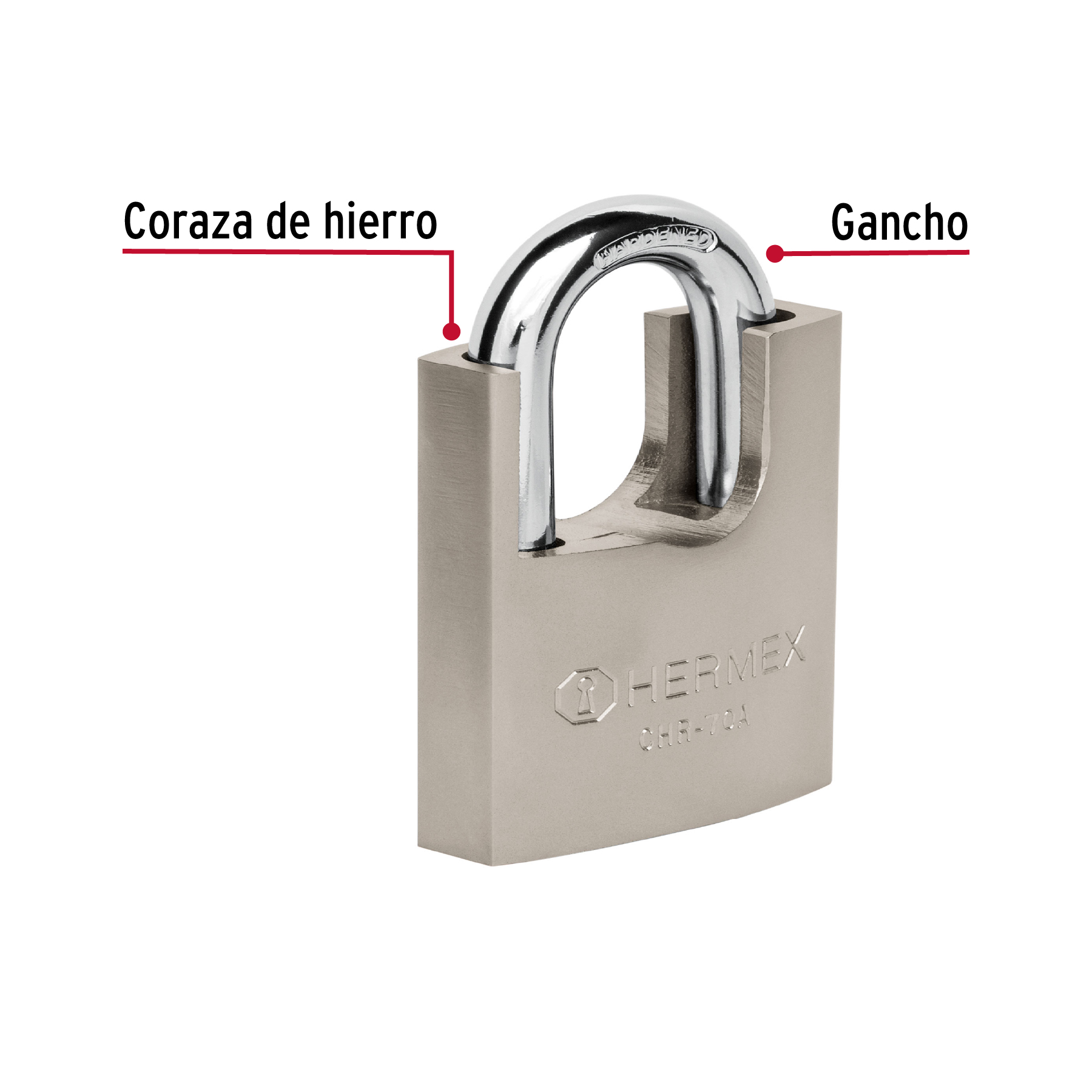 Candado de hierro 70 mm con coraza, llave de disco, HERMEX - Imagen 6