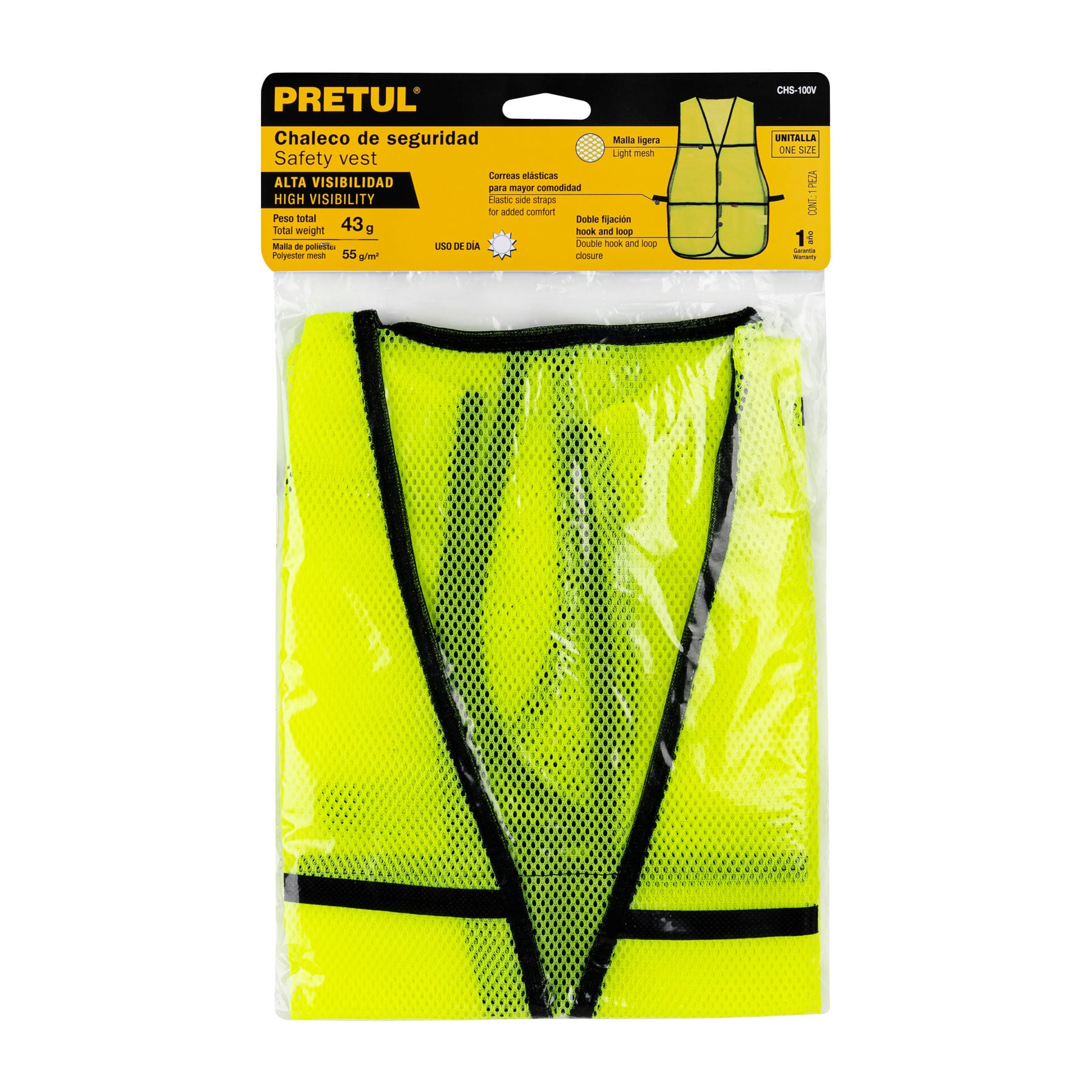 Chaleco de seguridad, uso de día, verde, PRETUL - Imagen 4