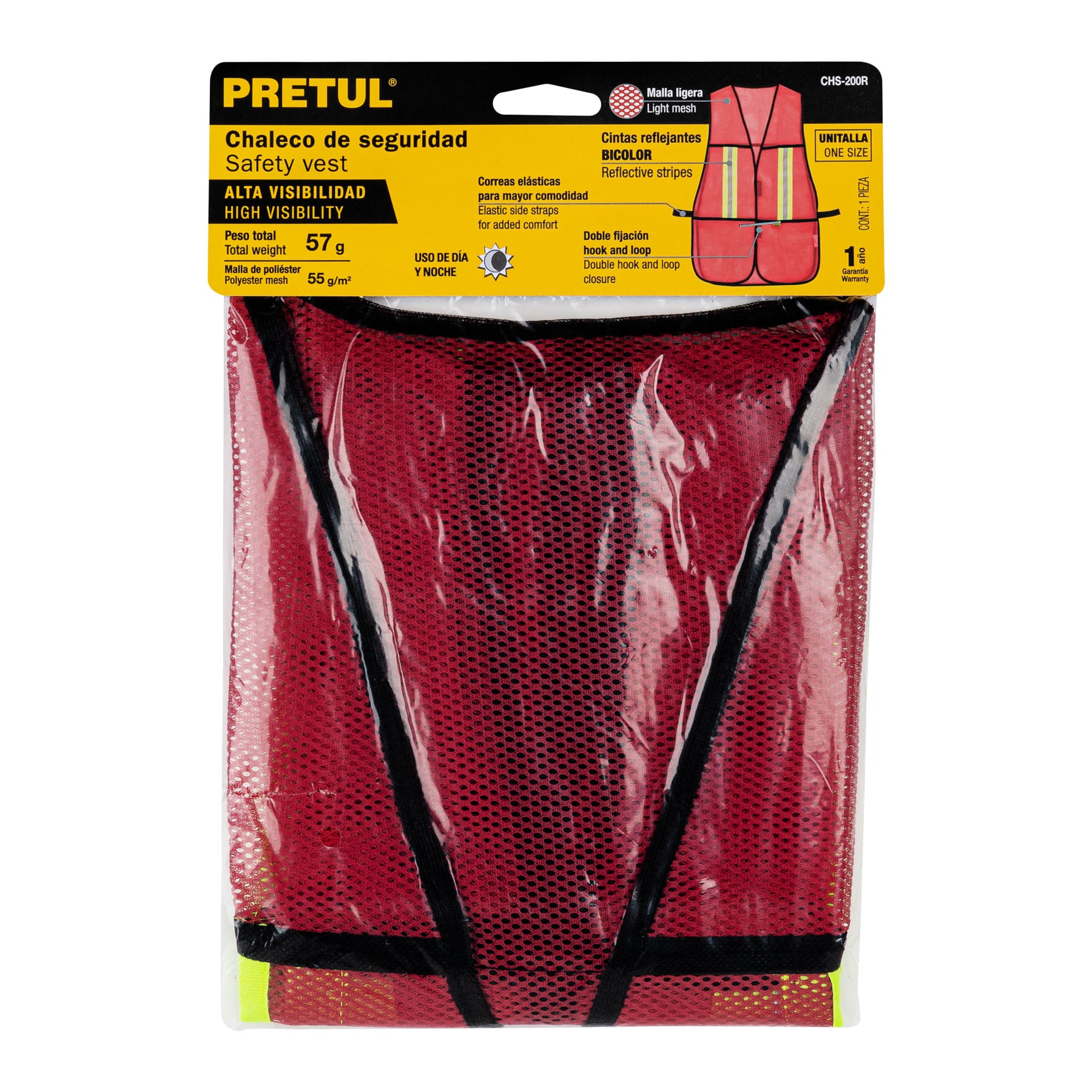 Chaleco de seguridad con cintas reflejantes, rojo, PRETUL - Imagen 4