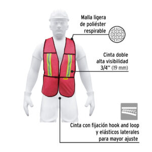 Chaleco de seguridad con cintas reflejantes, rojo, PRETUL - Imagen 3