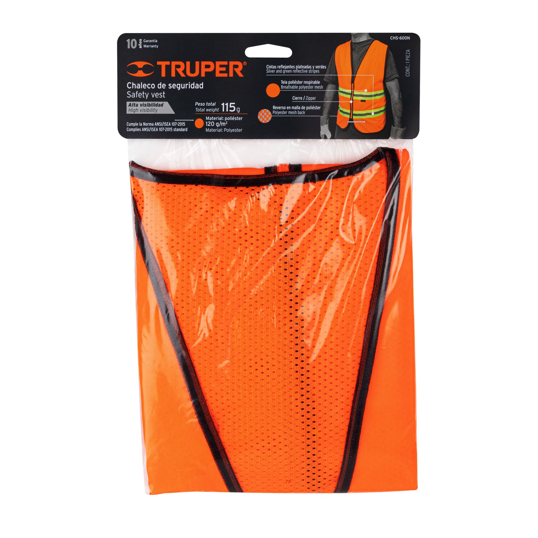Chaleco de seguridad naranja alta visibilidad con cierre - Imagen 4