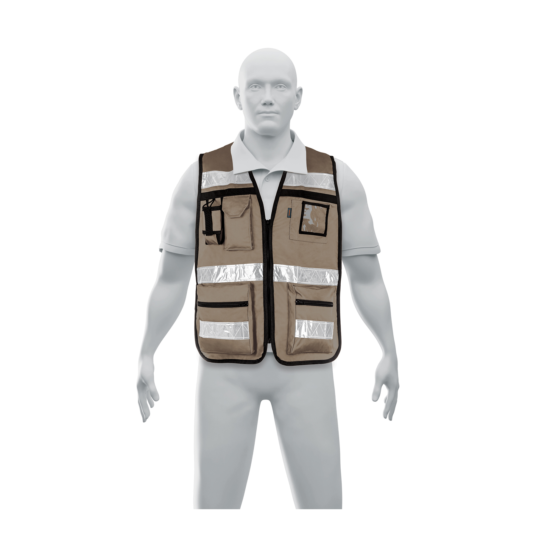 Chaleco brigadista con cintas reflejantes, color beige - Imagen 2
