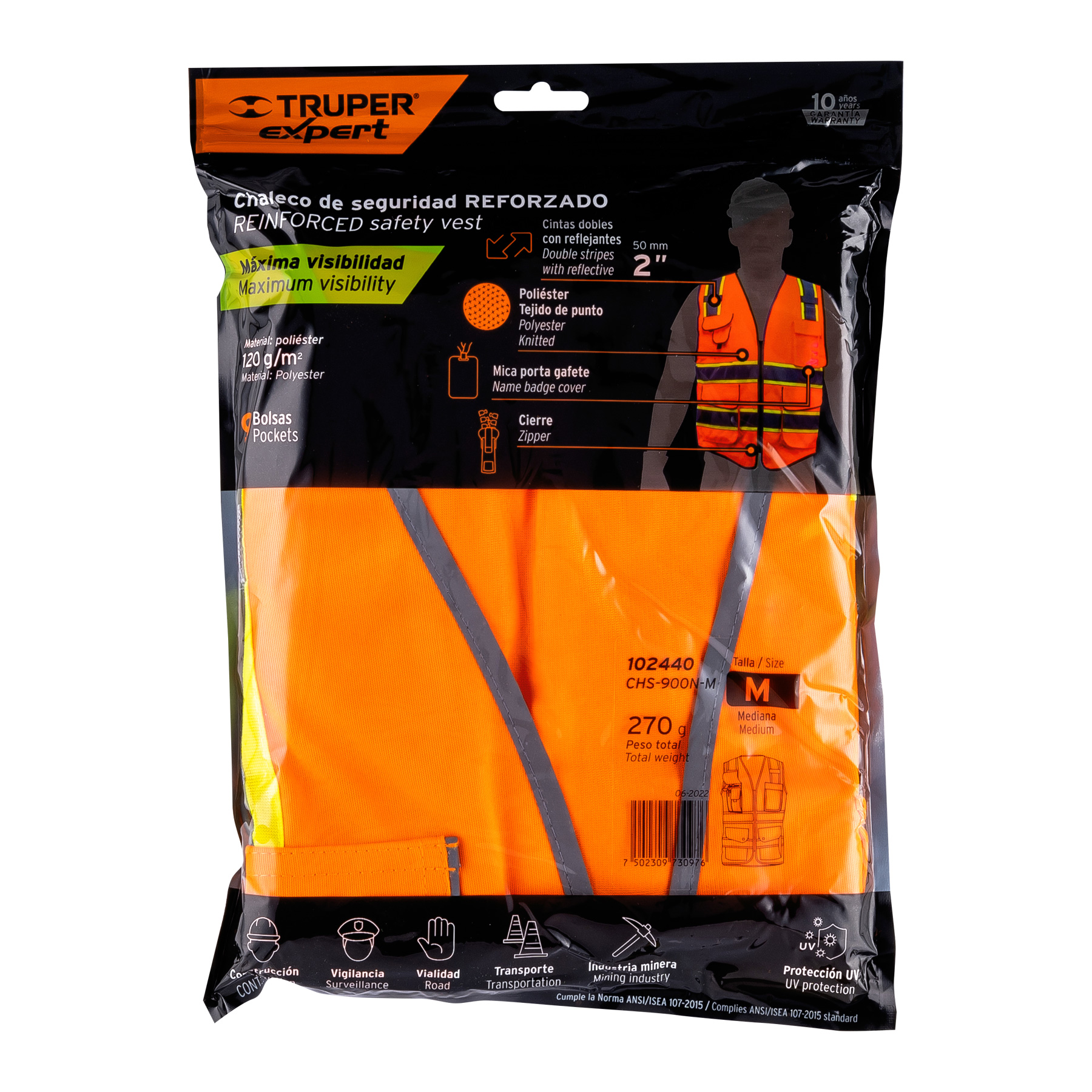 Chaleco de seguridad de alta visibilidad, naranja, M, EXPERT - Imagen 4
