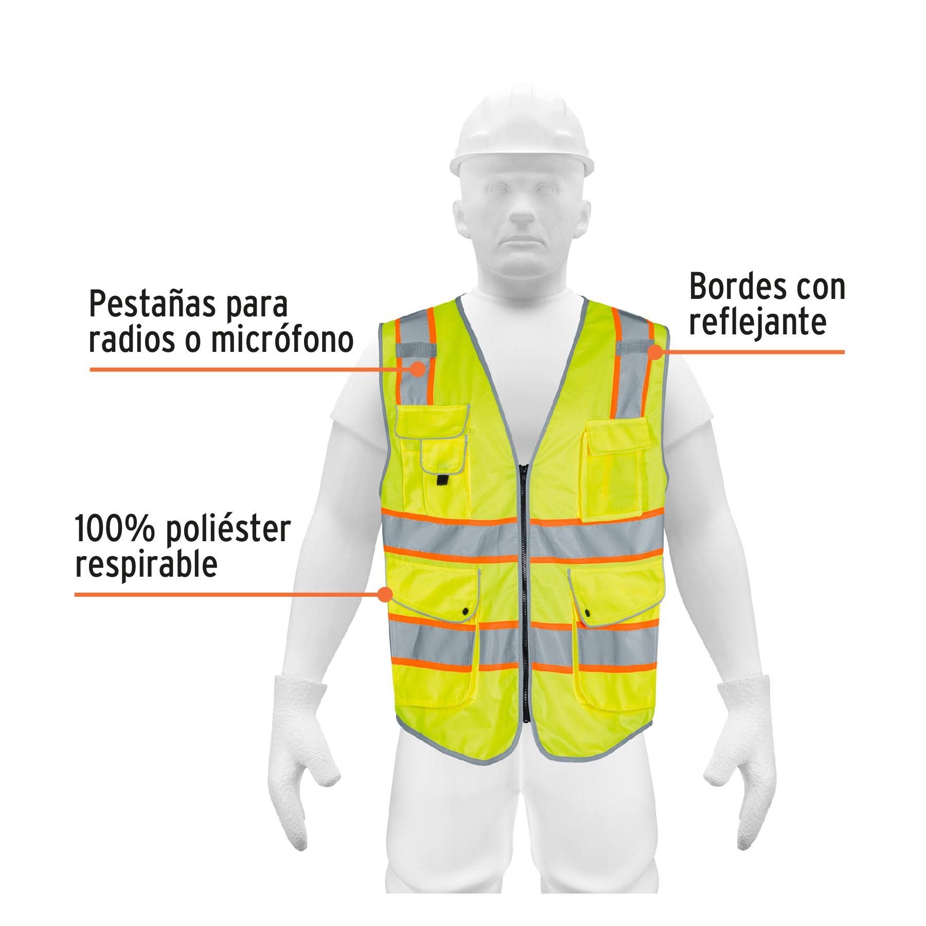 Chaleco de seguridad de alta visibilidad, verde, M, EXPERT - Imagen 3