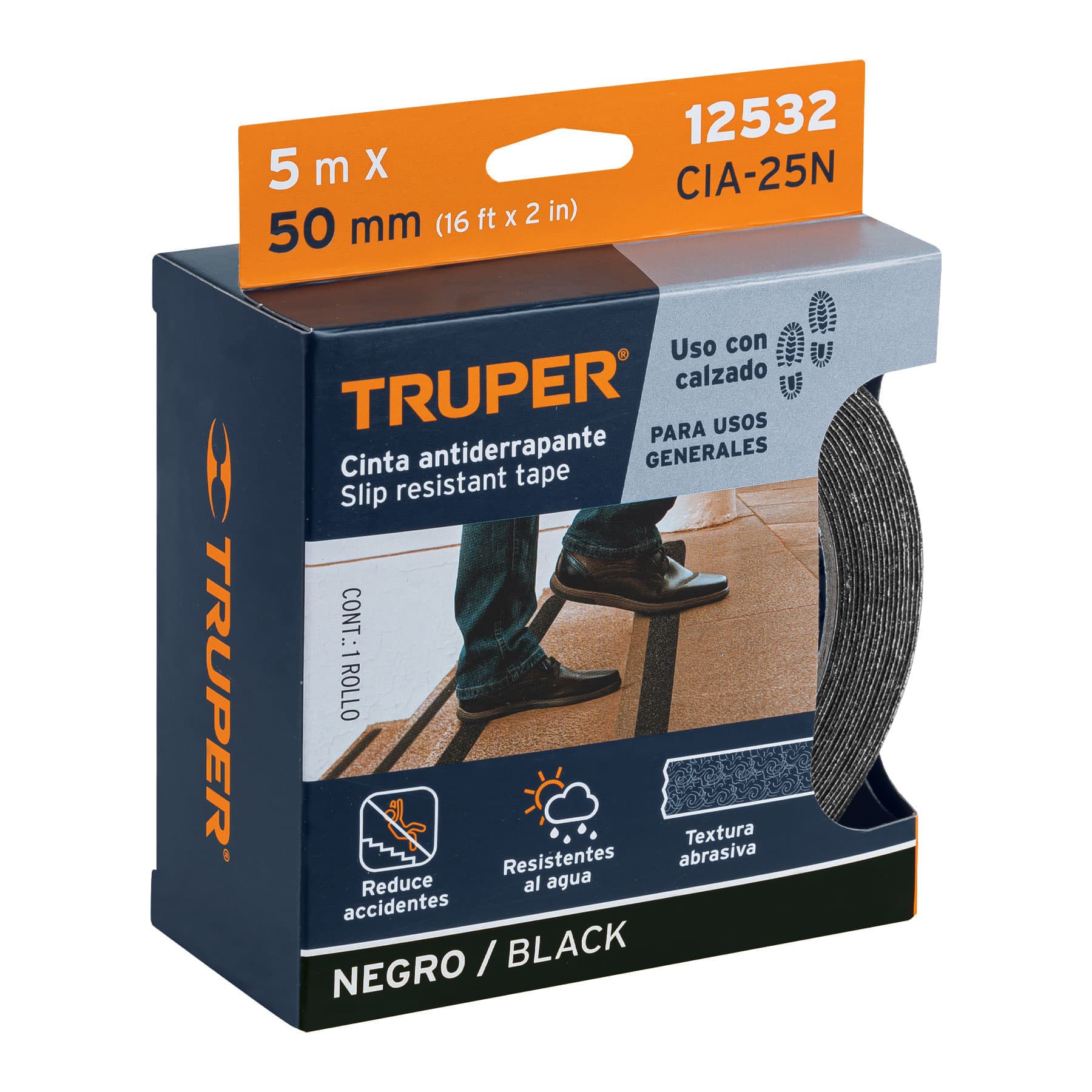 Rollo de 5 m de cinta antiderrapante negra 50mm con abrasivo - Imagen 6