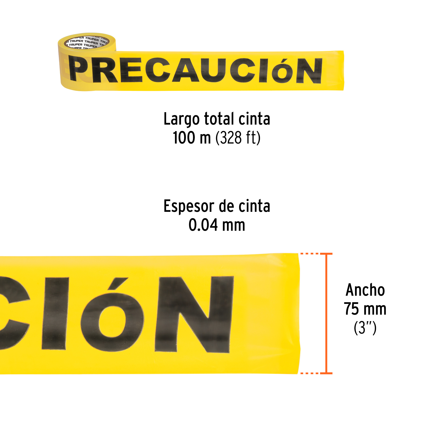 Rollo de 100 m de cinta delimitadora 'Precaución', TRUPER - Imagen 3
