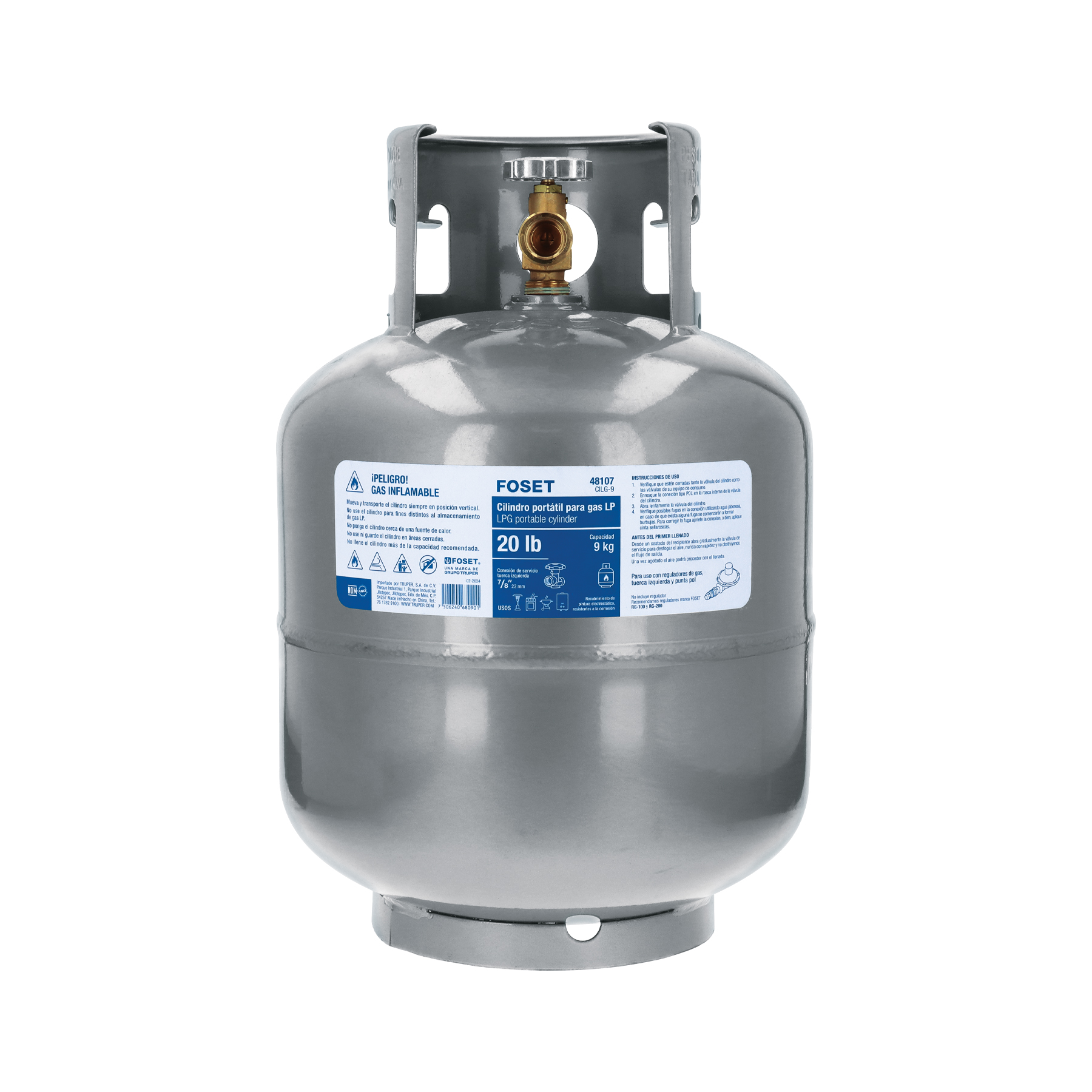 Cilindro portátil para gas LP, 20lb (9kg) FOSET