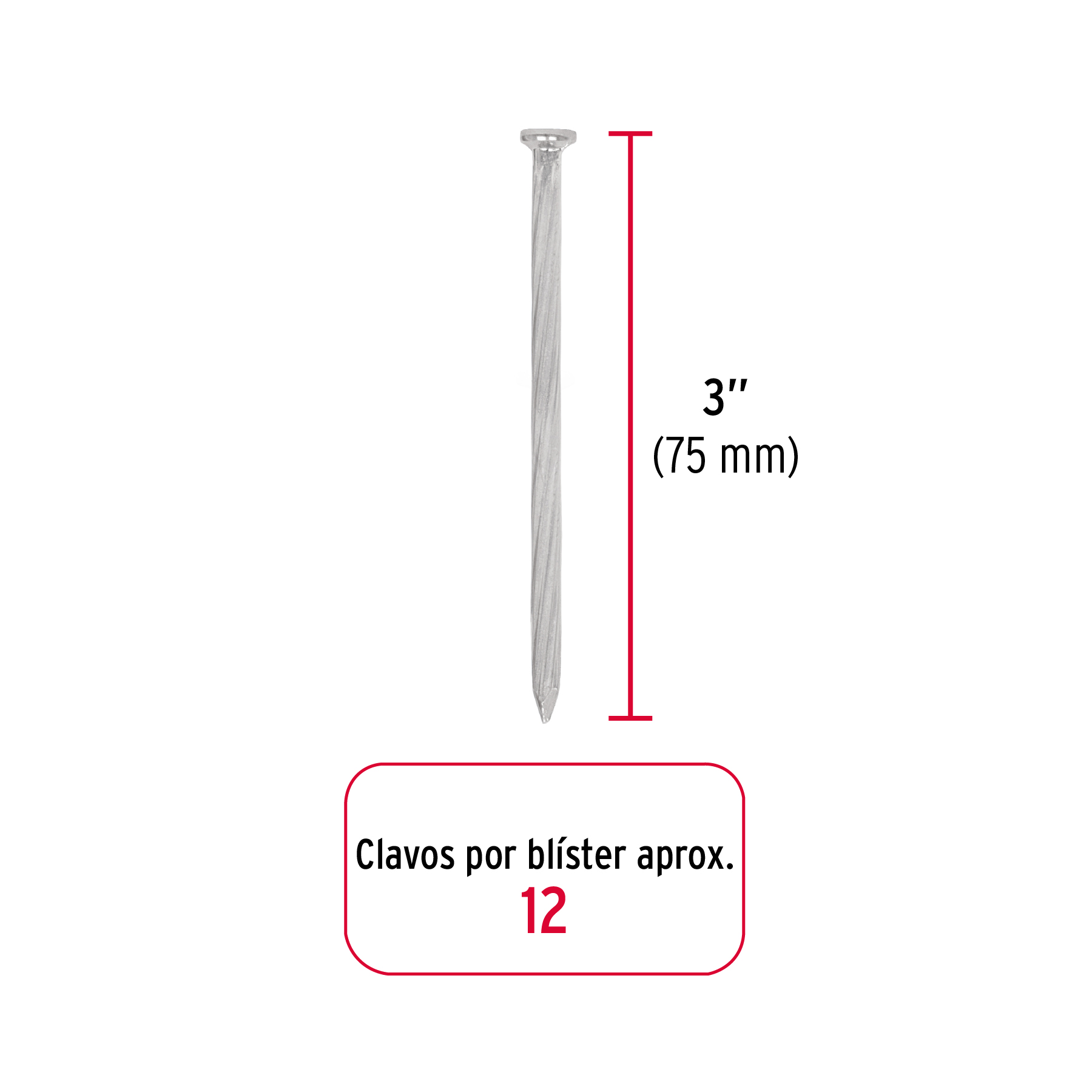 Blíster con 12 clavos galvanizados para concreto 3', FIERO - Imagen 4