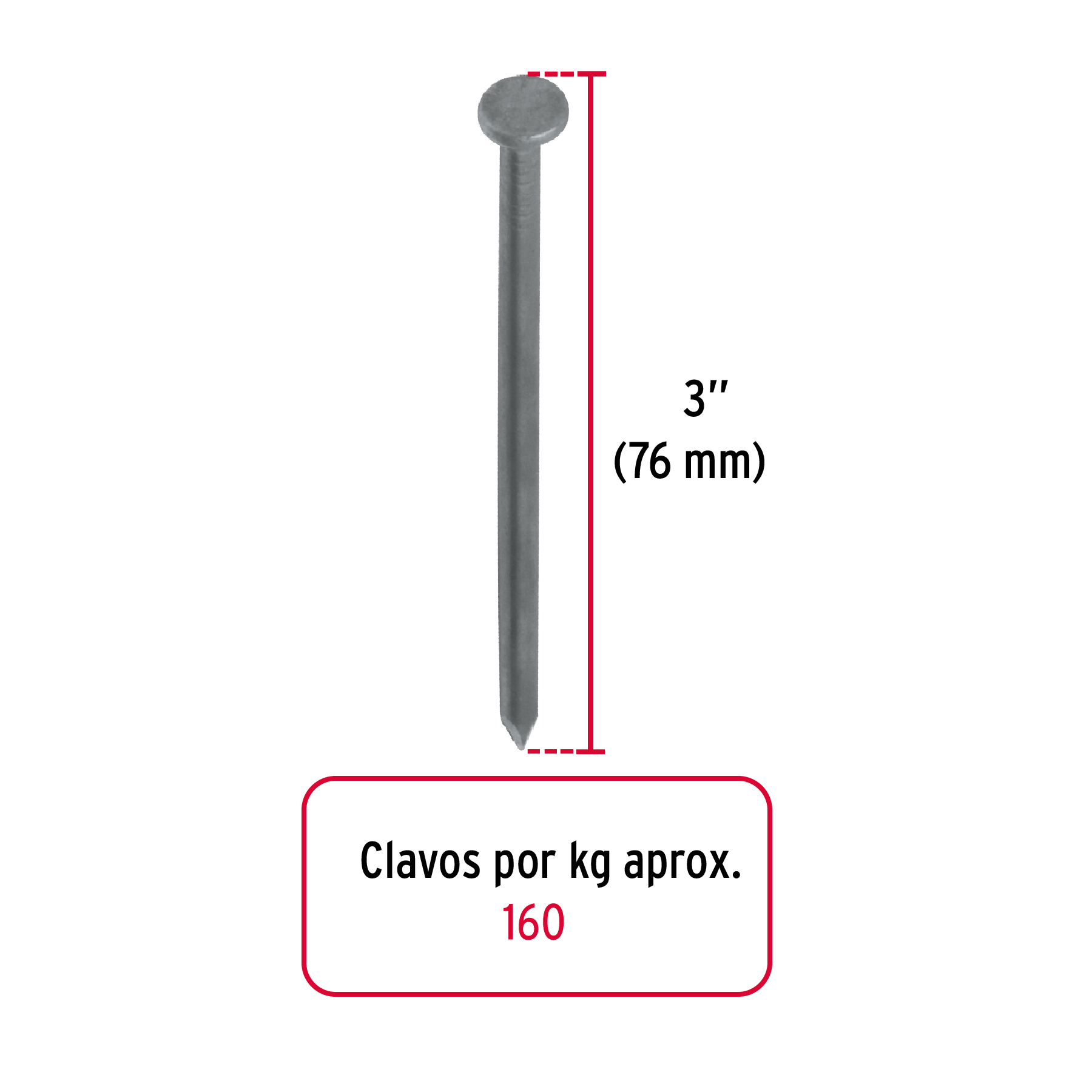 Kilo de clavo estándar 3' con cabeza en caja de 10 kg, FIERO - Imagen 3