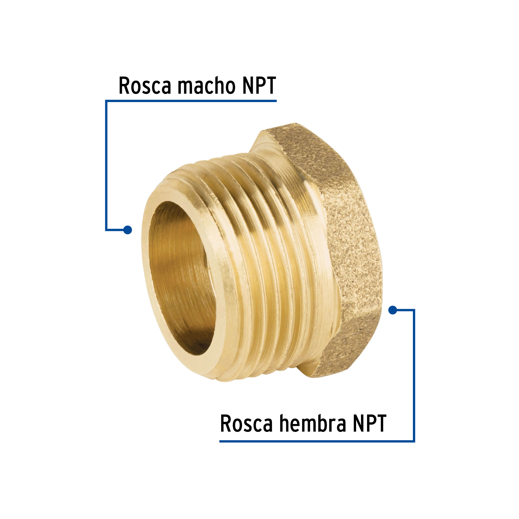 Reducción bushing de latón, 3/4' x 1/2', FOSET - Imagen 3