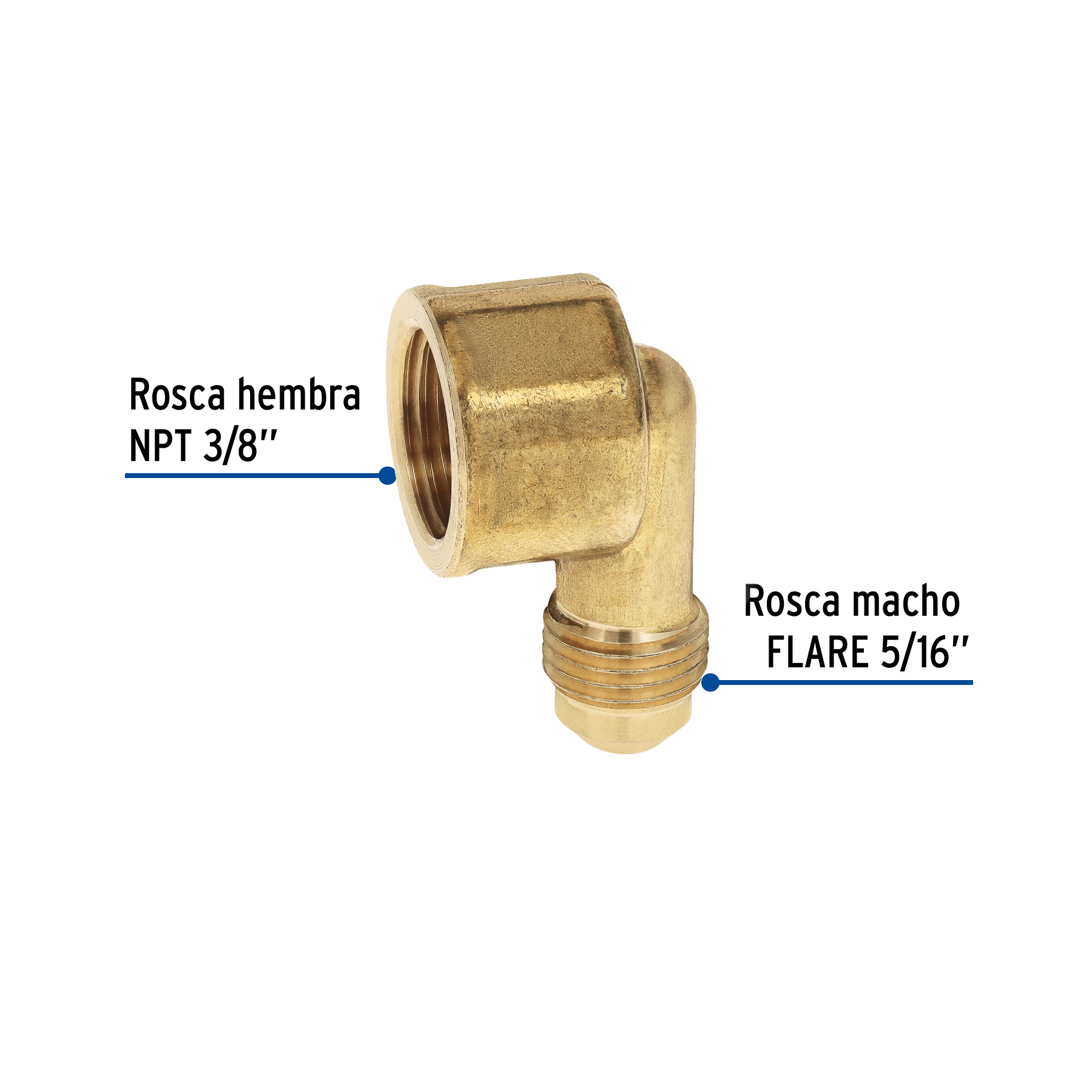 Codo para estufa a 90° de latón de 5/16' x 3/8', FOSET - Imagen 3