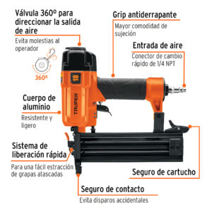 Clavadora neumática profesional, calibre 18, TRUPER - Imagen 4
