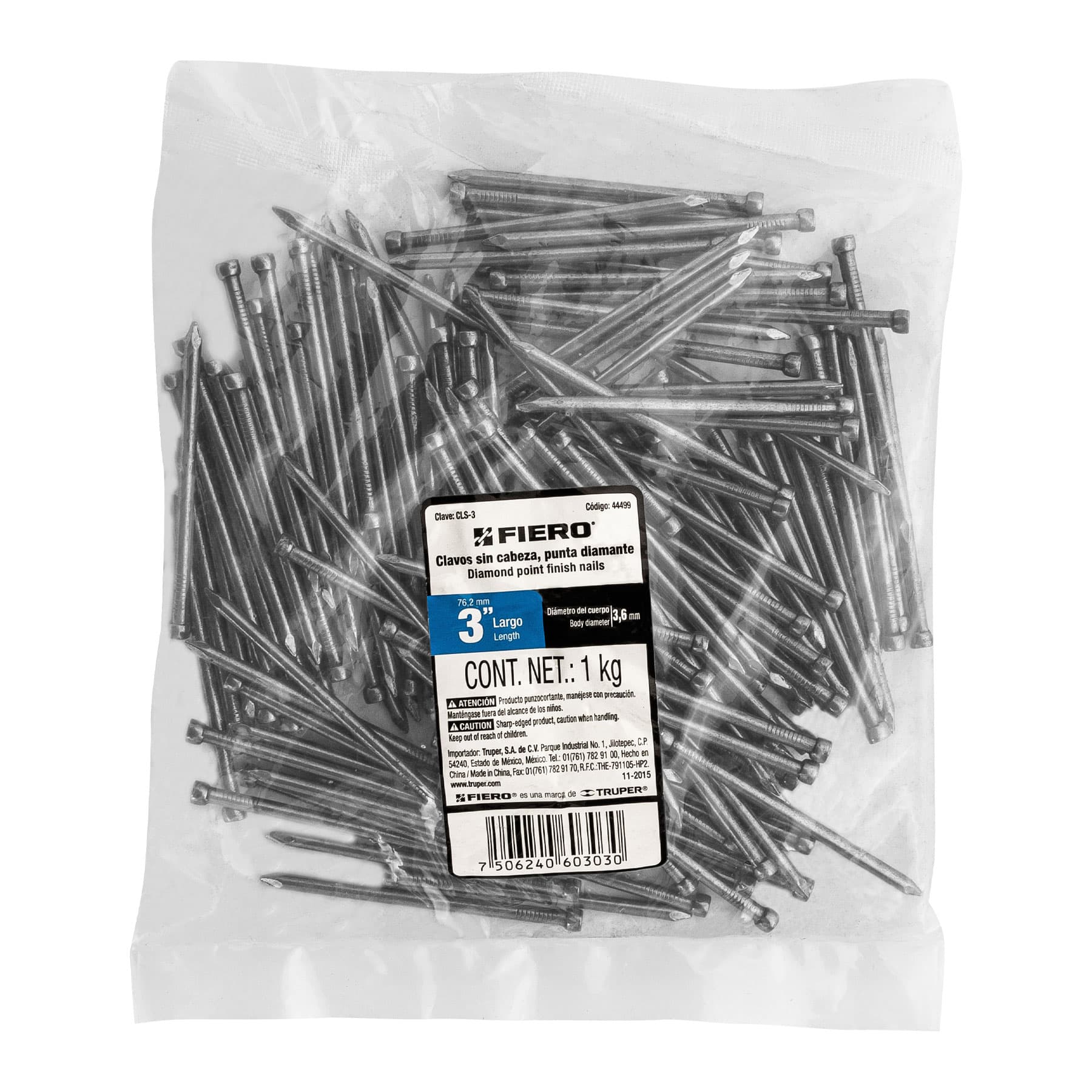 Bolsa con 1 kg de clavo estándar 3' sin cabeza, FIERO - Imagen 4