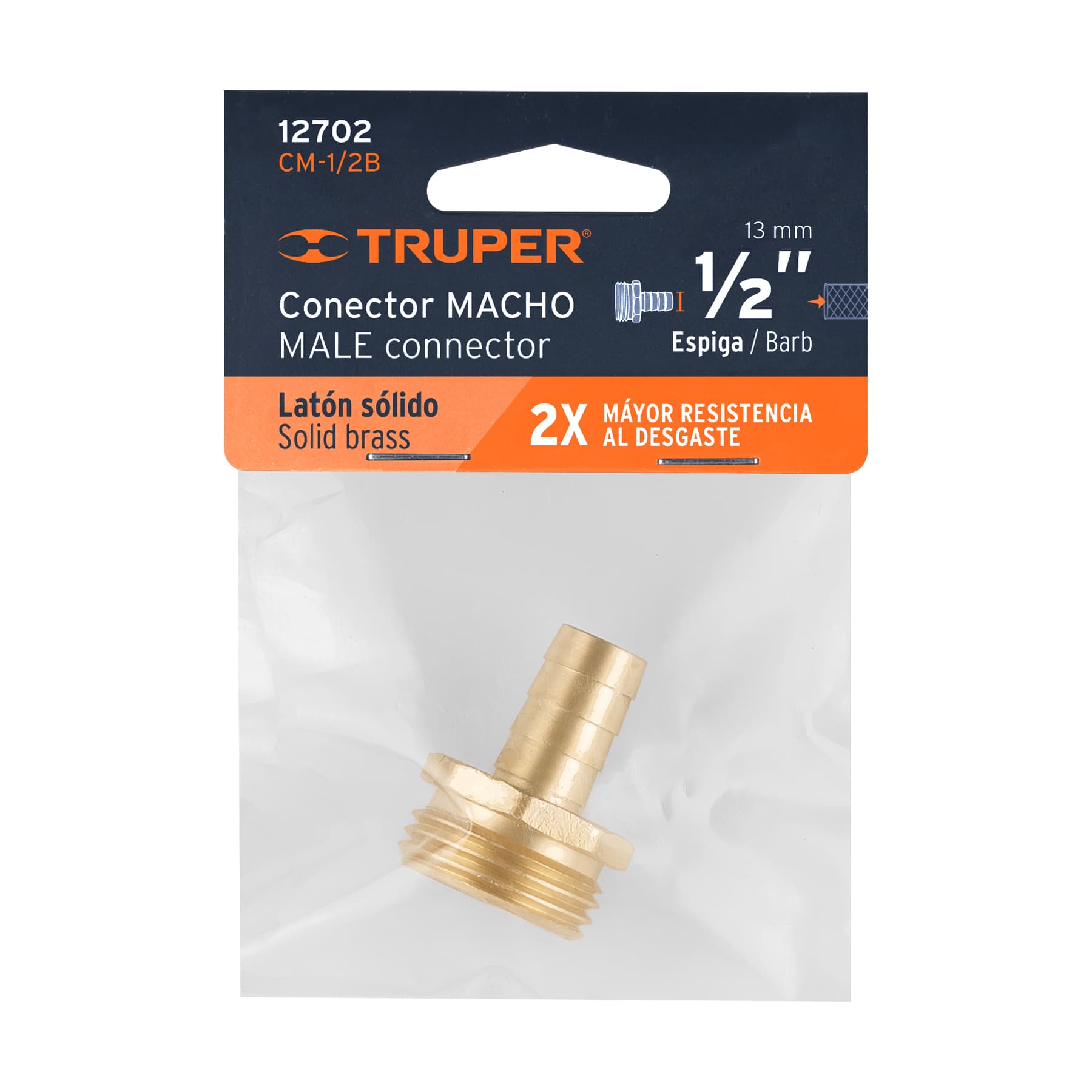 Conector 1/2' macho de latón sólido para manguera, TRUPER - Imagen 4