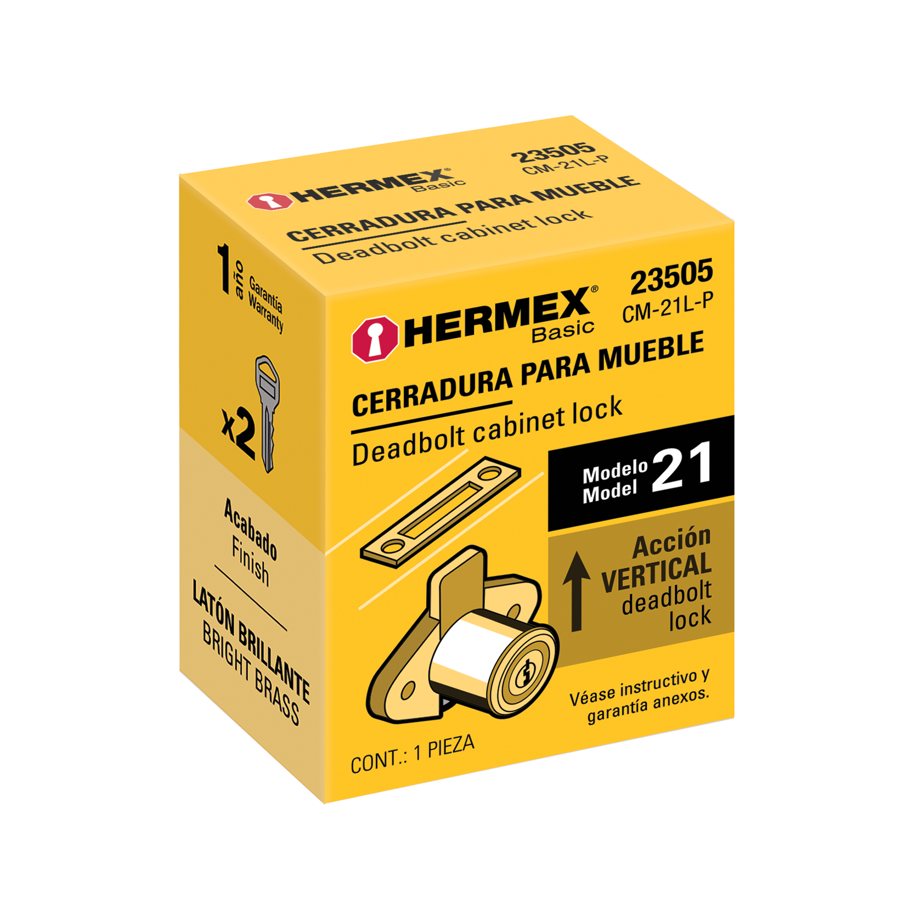 Cerradura para mueble, modelo 21, latón, HERMEX BASIC - Imagen 7
