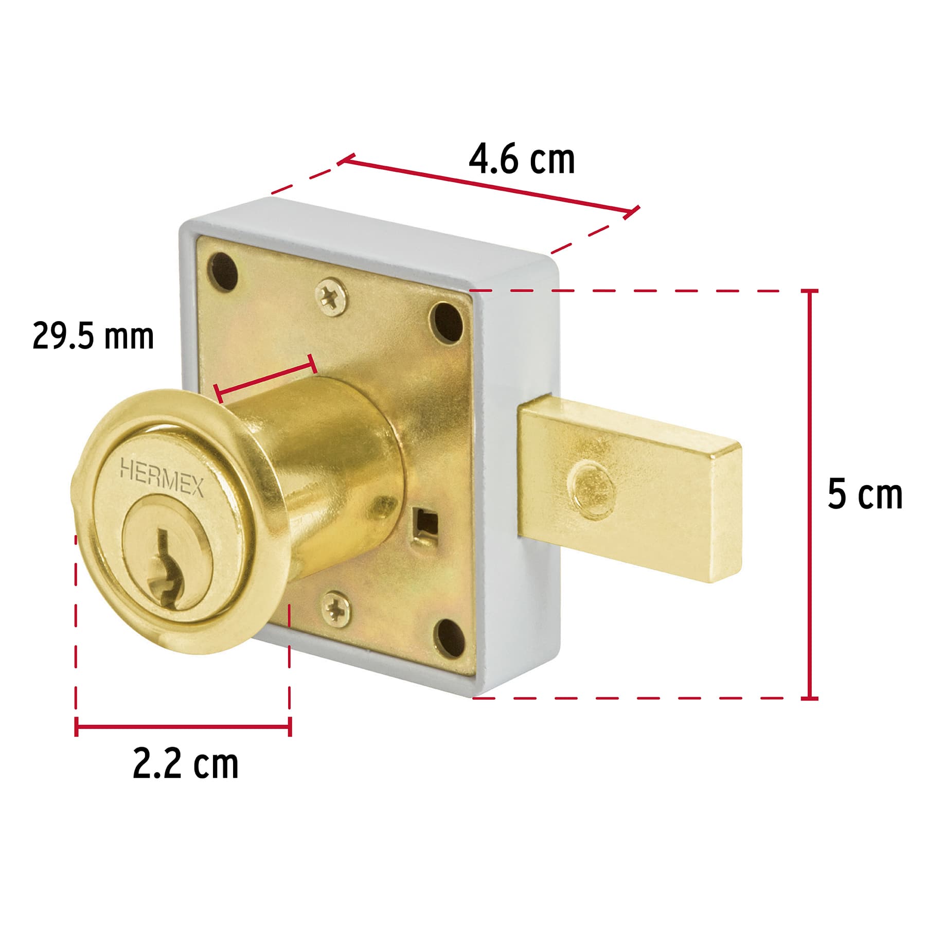 Cerradura para mueble, modelo 26, latón, HERMEX - Imagen 4
