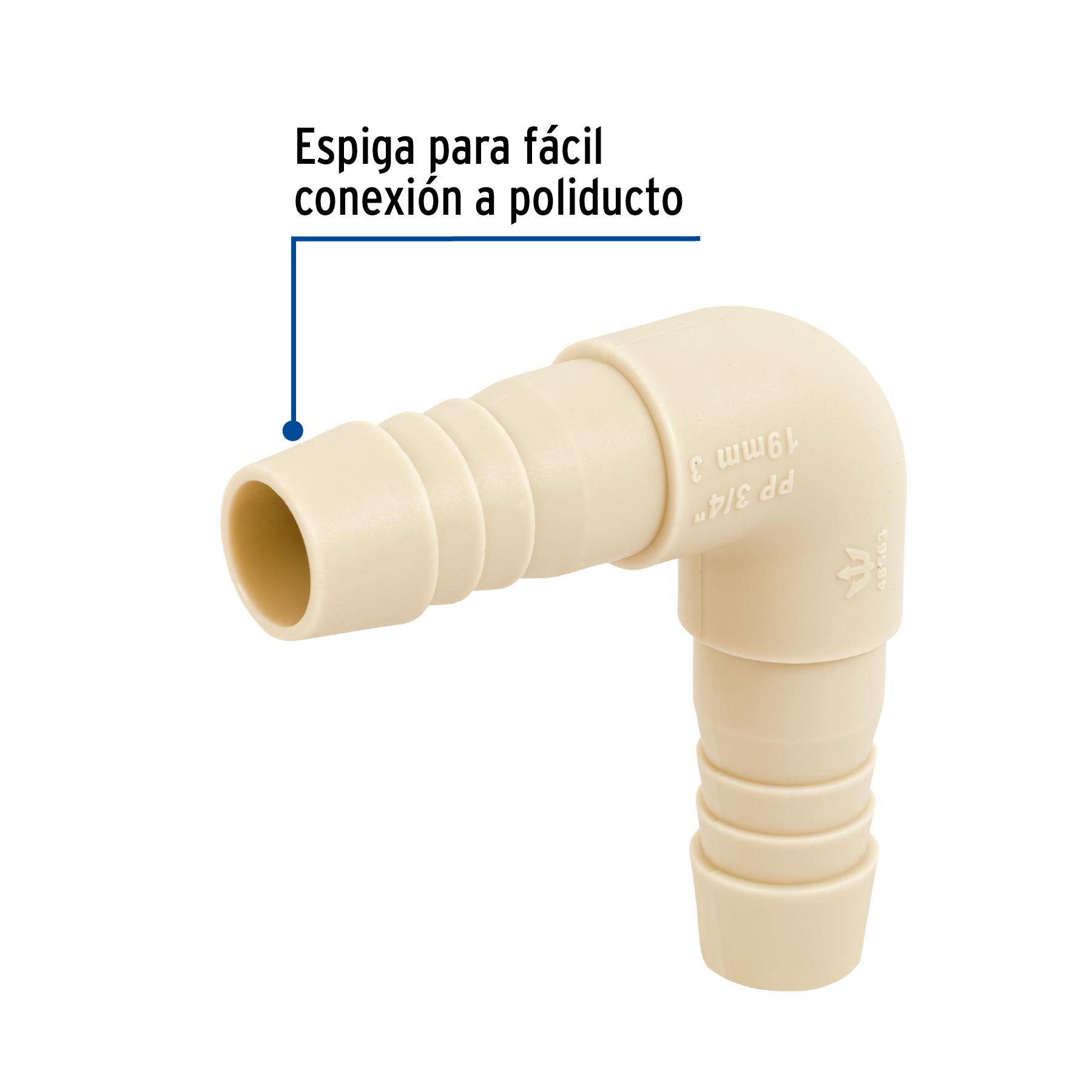 Codo 90° inserción de 3/4' de polipropileno, FOSET - Imagen 3