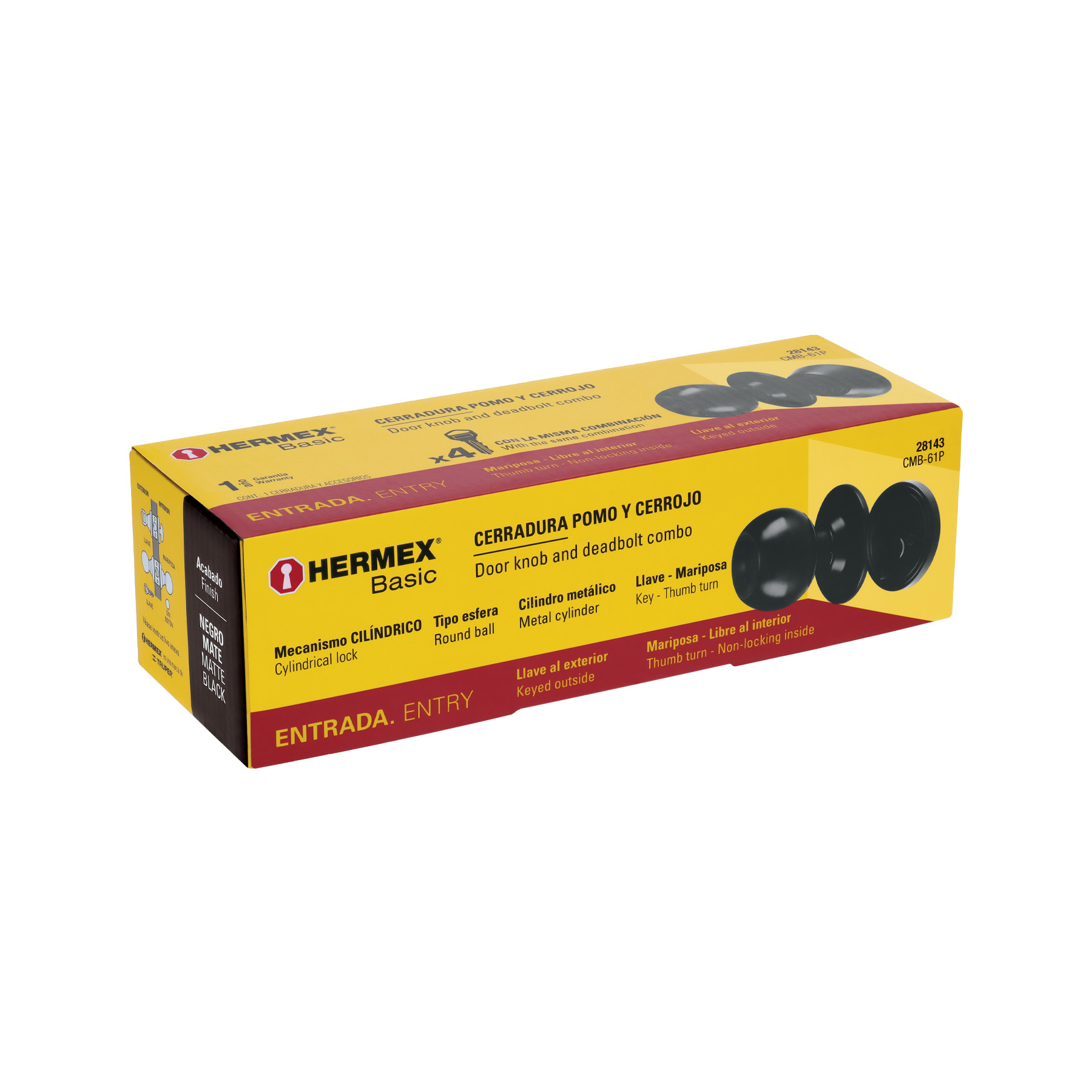 Combo cerraduras, llave-mariposa, Negro, HERMEX BASIC - Imagen 7