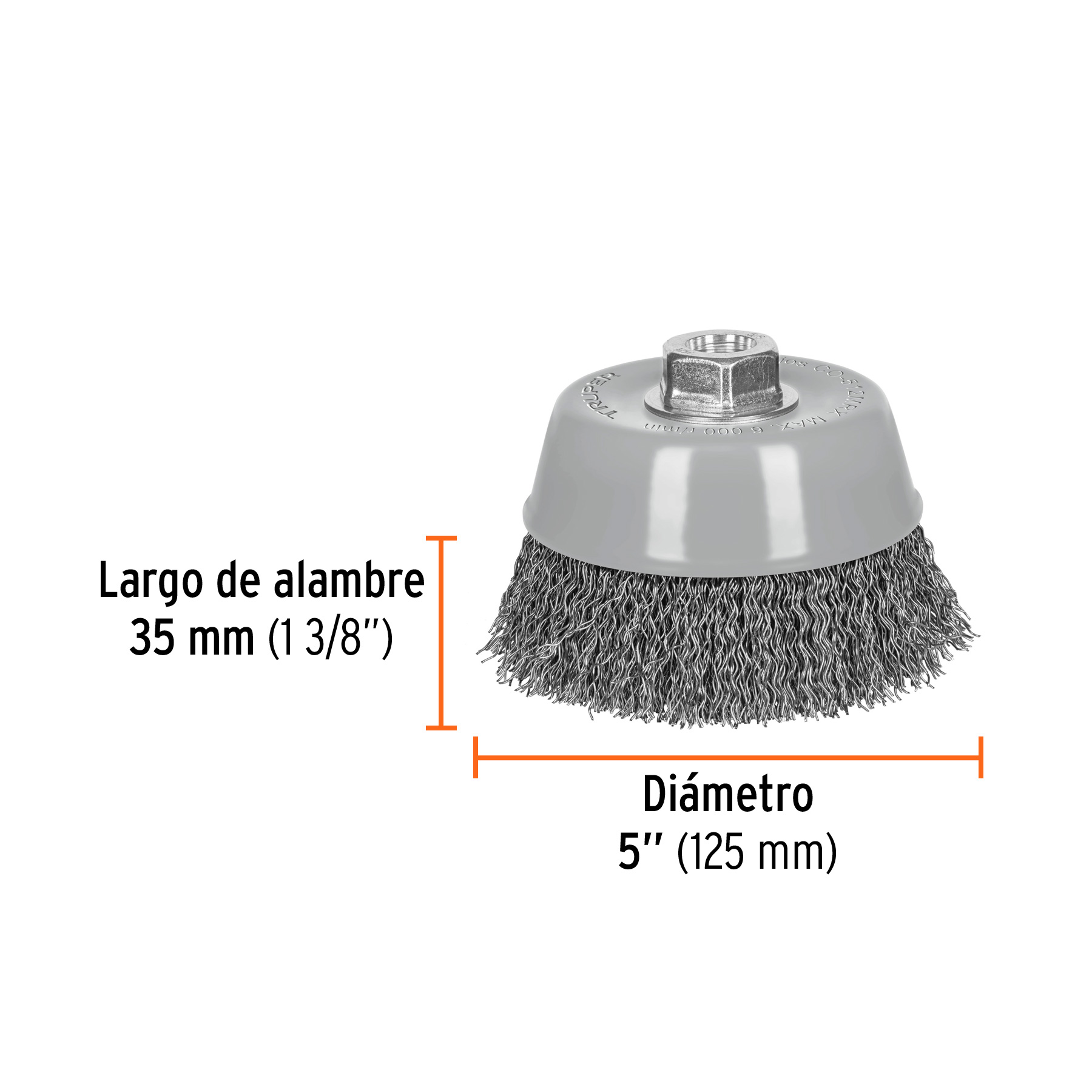 Carda copa 5' alambre ondulado grueso, Multi-rosca, TRUPER - Imagen 4