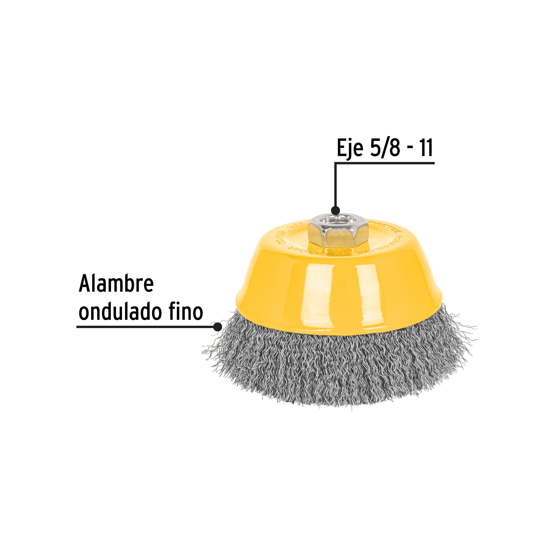 Carda copa 5' alambre ondulado fino, eje 5/8'-11, PRETUL - Imagen 3
