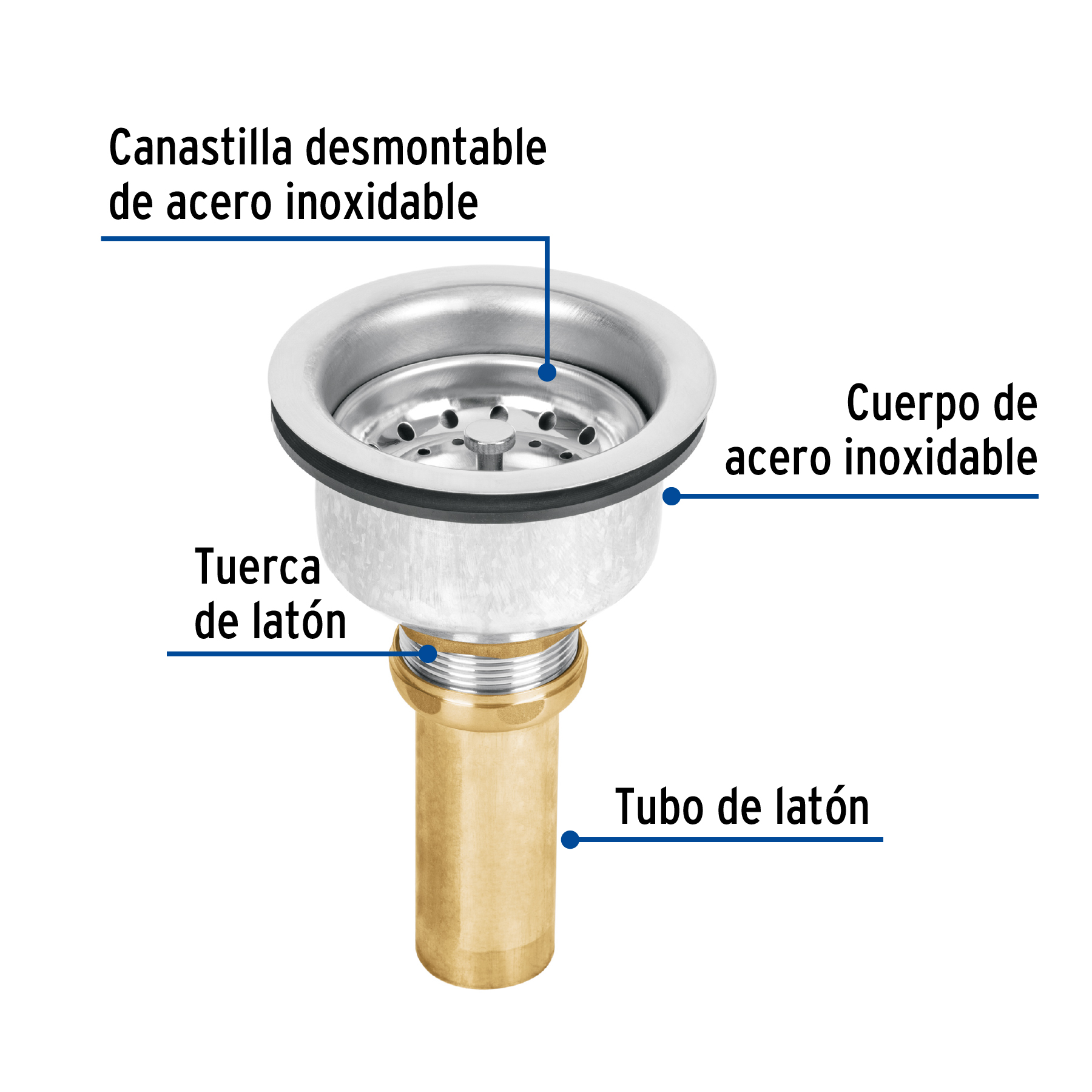 Contracanasta 3-1/2' inox, instala-fácil, tubo latón, FOSET - Imagen 3
