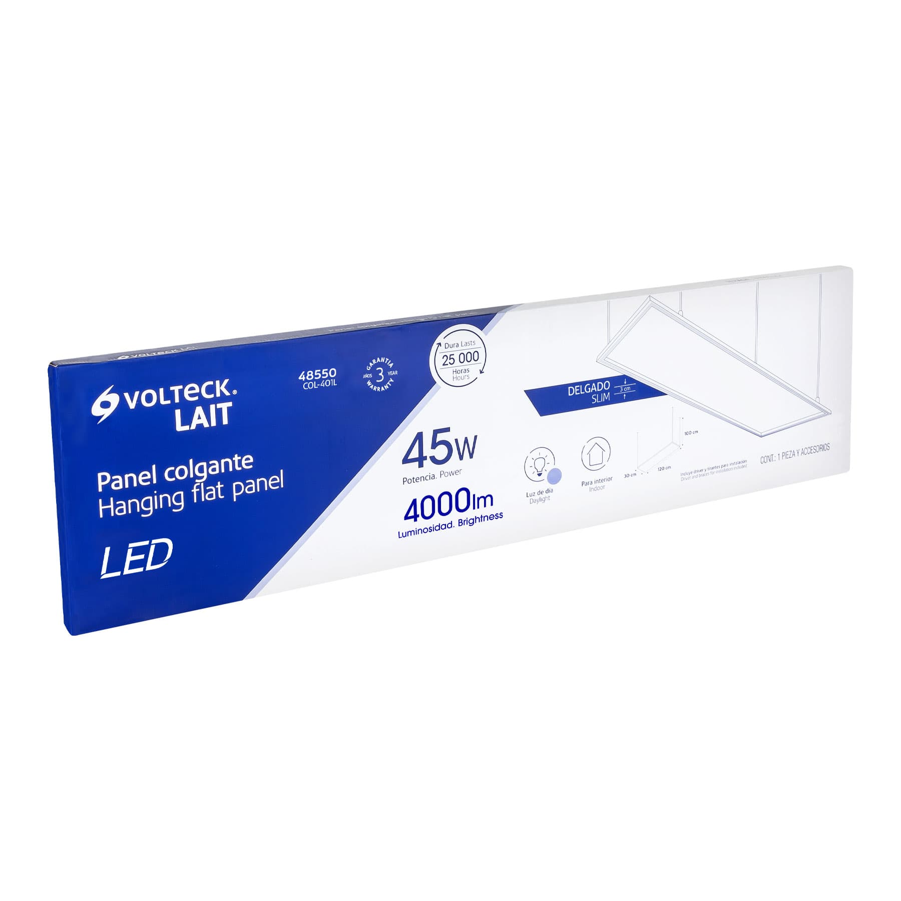 Panel LED 45W 6500K, 30x120 cm, empotrable/colgante, VOLTECK - Imagen 7