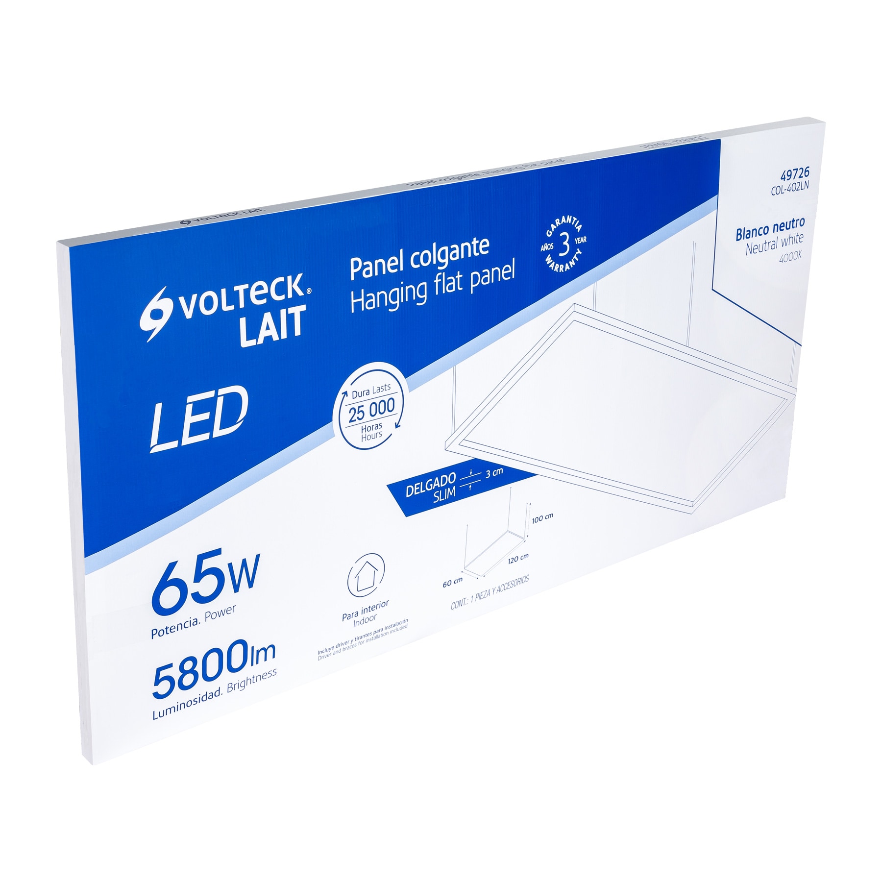 Panel LED 65W 4000K, 60x120 cm, empotrable/colgante, VOLTECK - Imagen 7