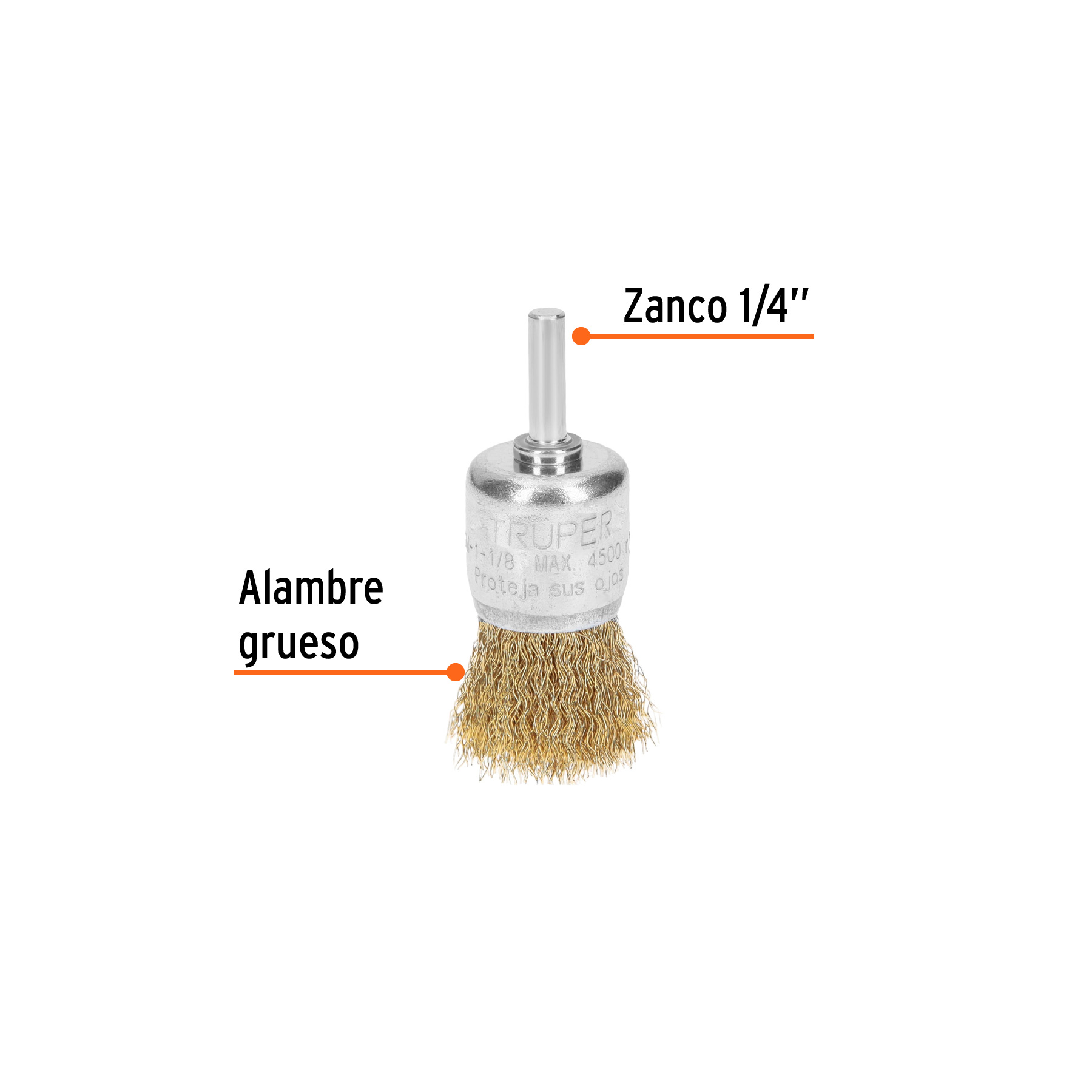 Carda tipo brocha 1-1/8' alambre grueso para taladro, TRUPER - Imagen 3