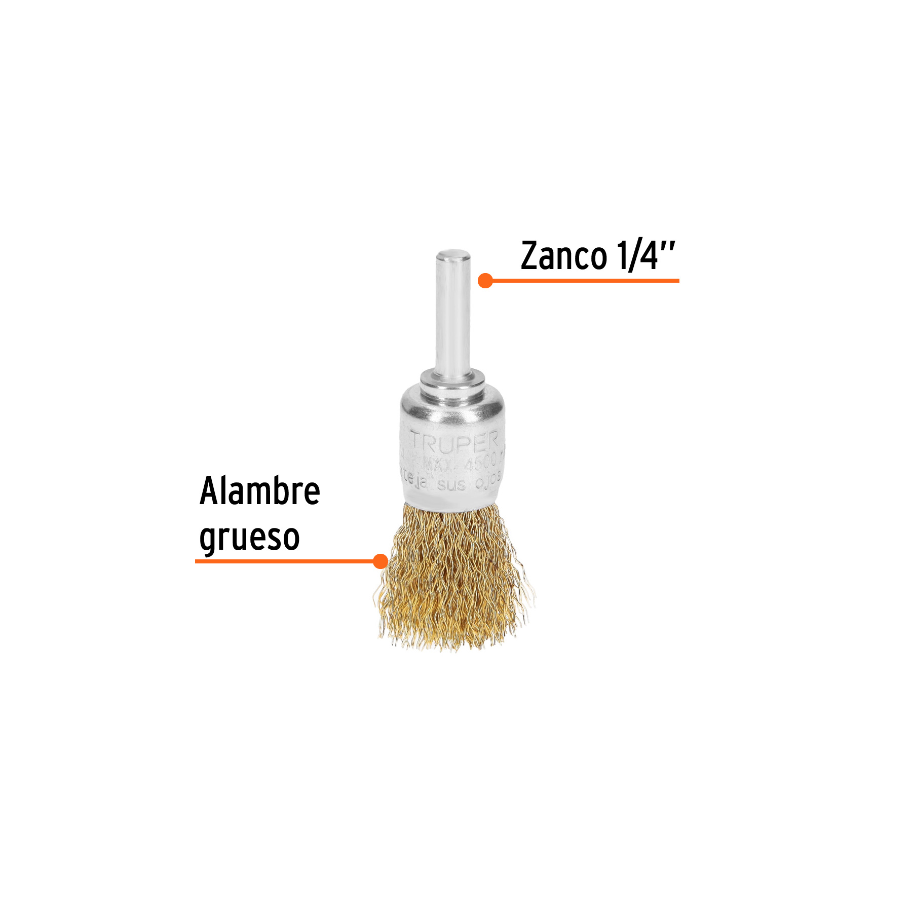 Carda tipo brocha 3/4' alambre grueso para taladro, TRUPER - Imagen 3
