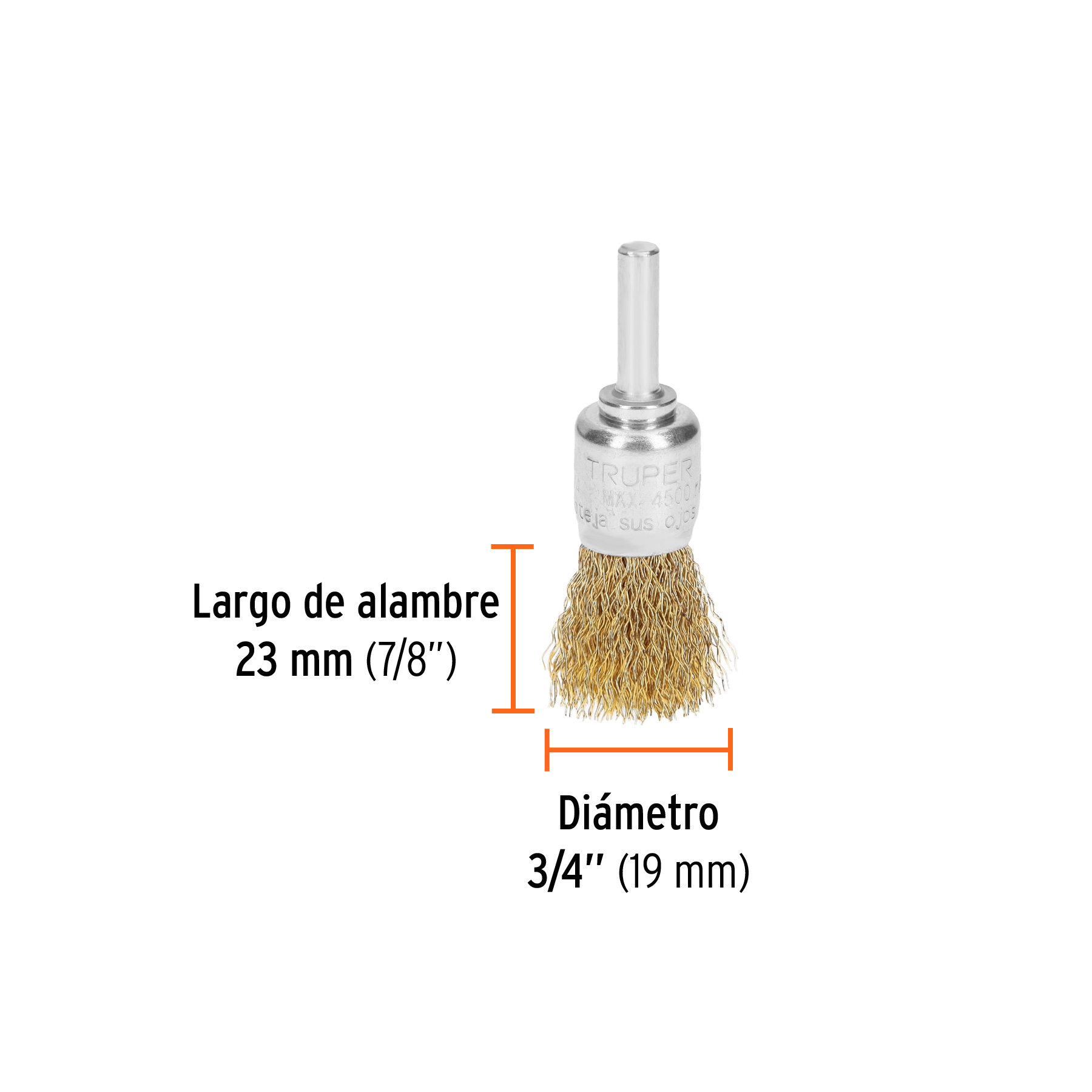Carda tipo brocha 3/4' alambre grueso para taladro, TRUPER - Imagen 4