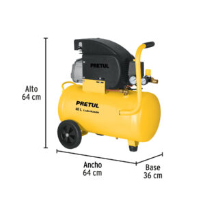 Compresor lubricado, 40L, 3HP, horizontal, 127V, PRETUL - Imagen 3