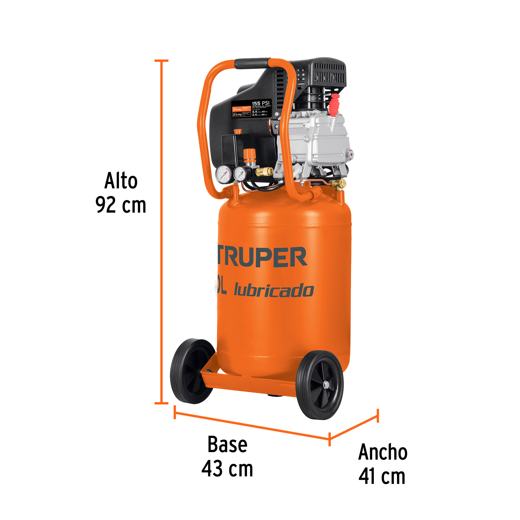 Compresor lubricado, 50L, 3-1/2HP, vertical, 127V, TRUPER - Imagen 3